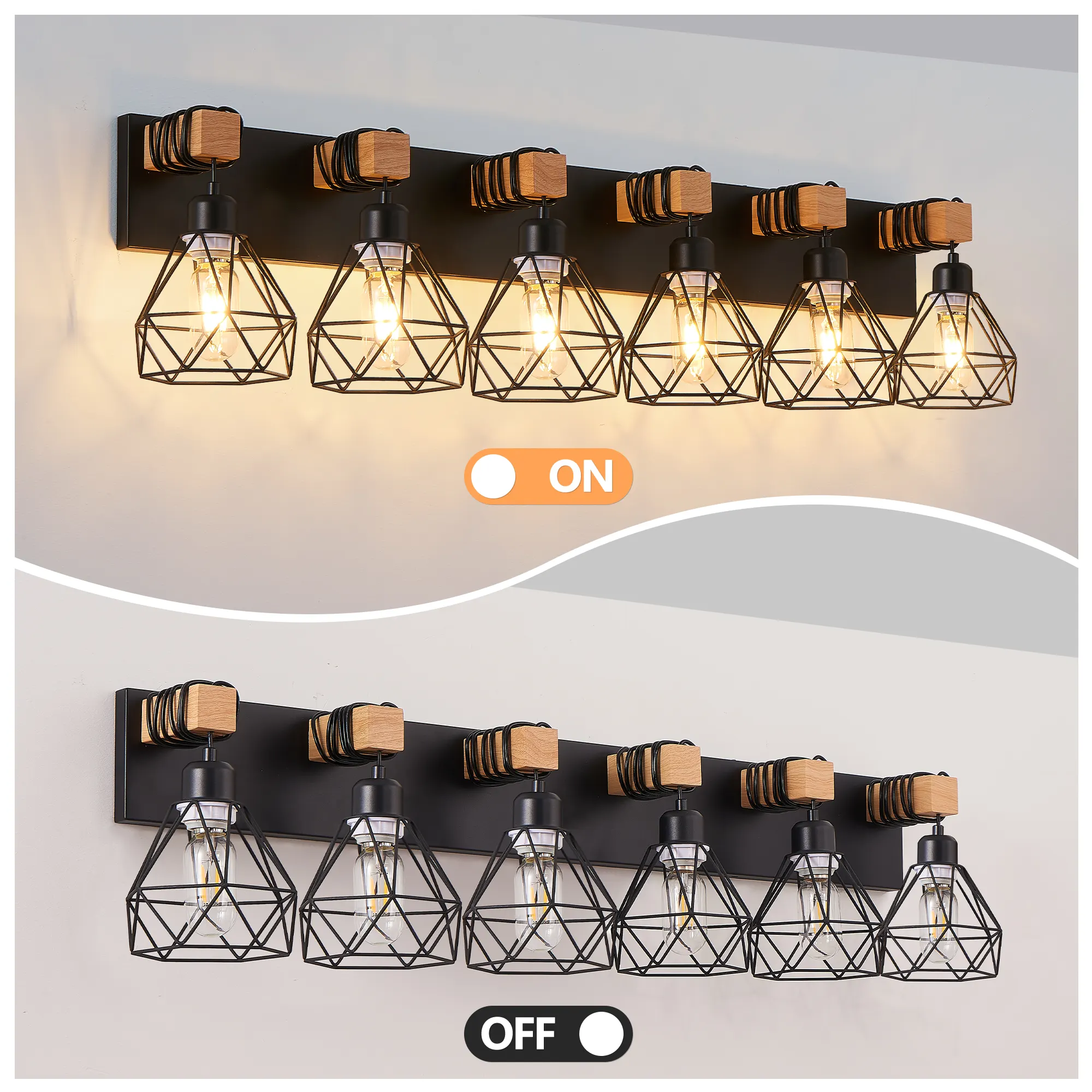 Modern Black 6-Light Vanity Light, 38 in, image 6 of 9