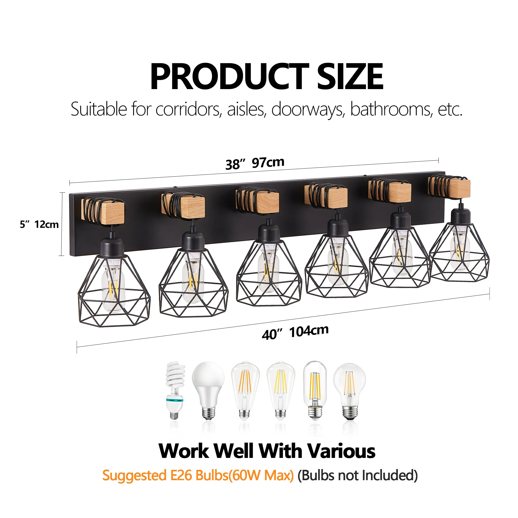 Modern Black 6-Light Vanity Light, 38 in, image 7 of 9