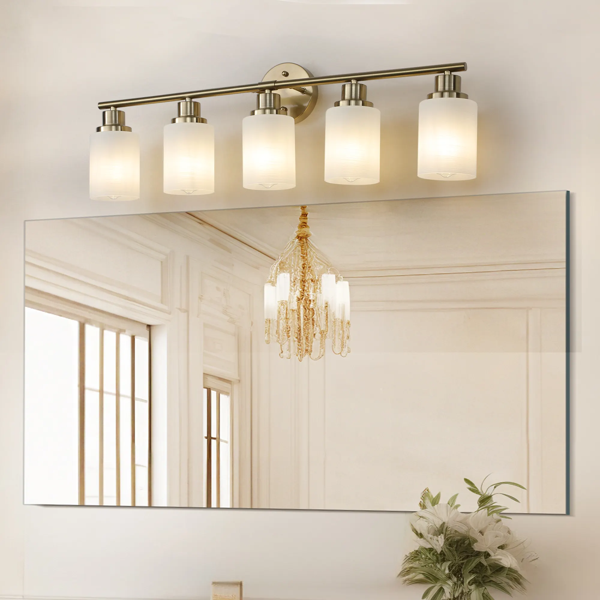Modern Gold 5-Light Frosted Glass Vanity Light, 31 in, image 9 of 9