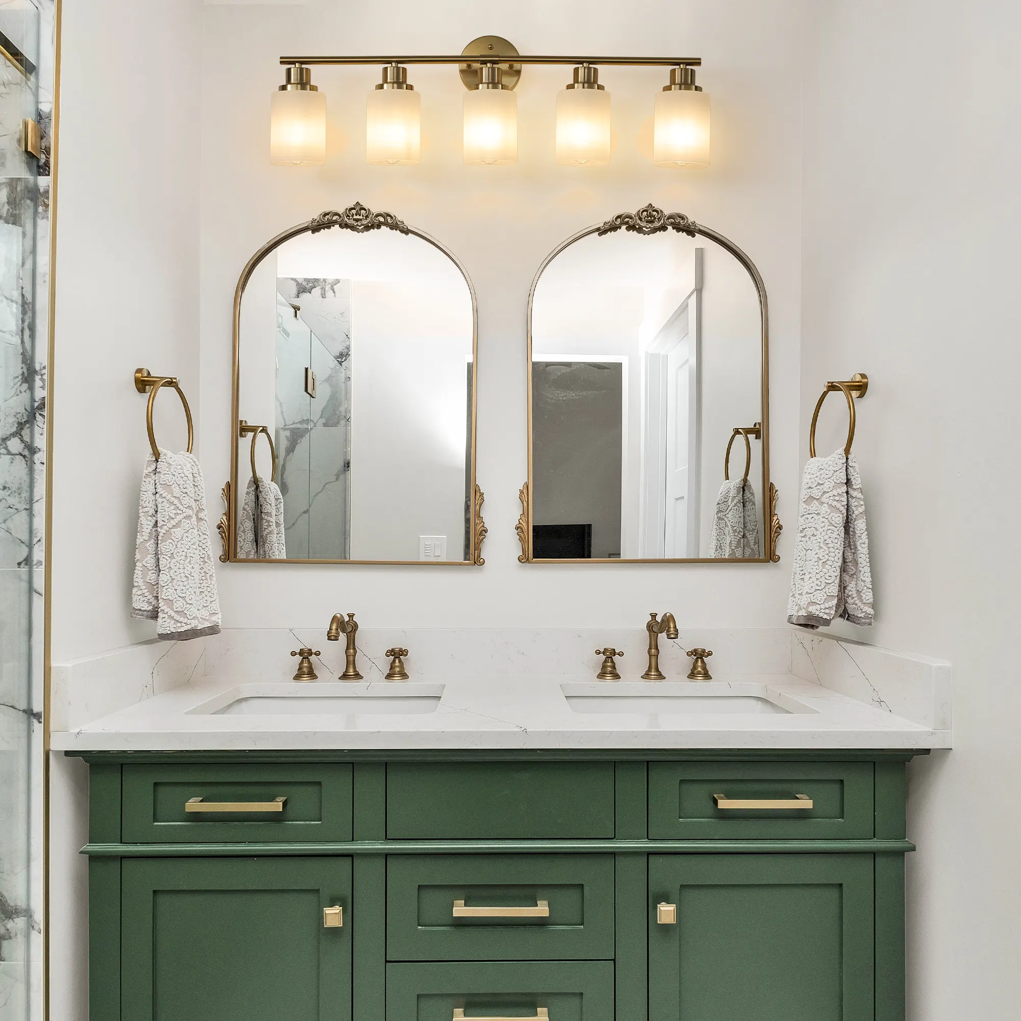 Modern Gold 5-Light Frosted Glass Vanity Light, 31 in, image 2 of 9