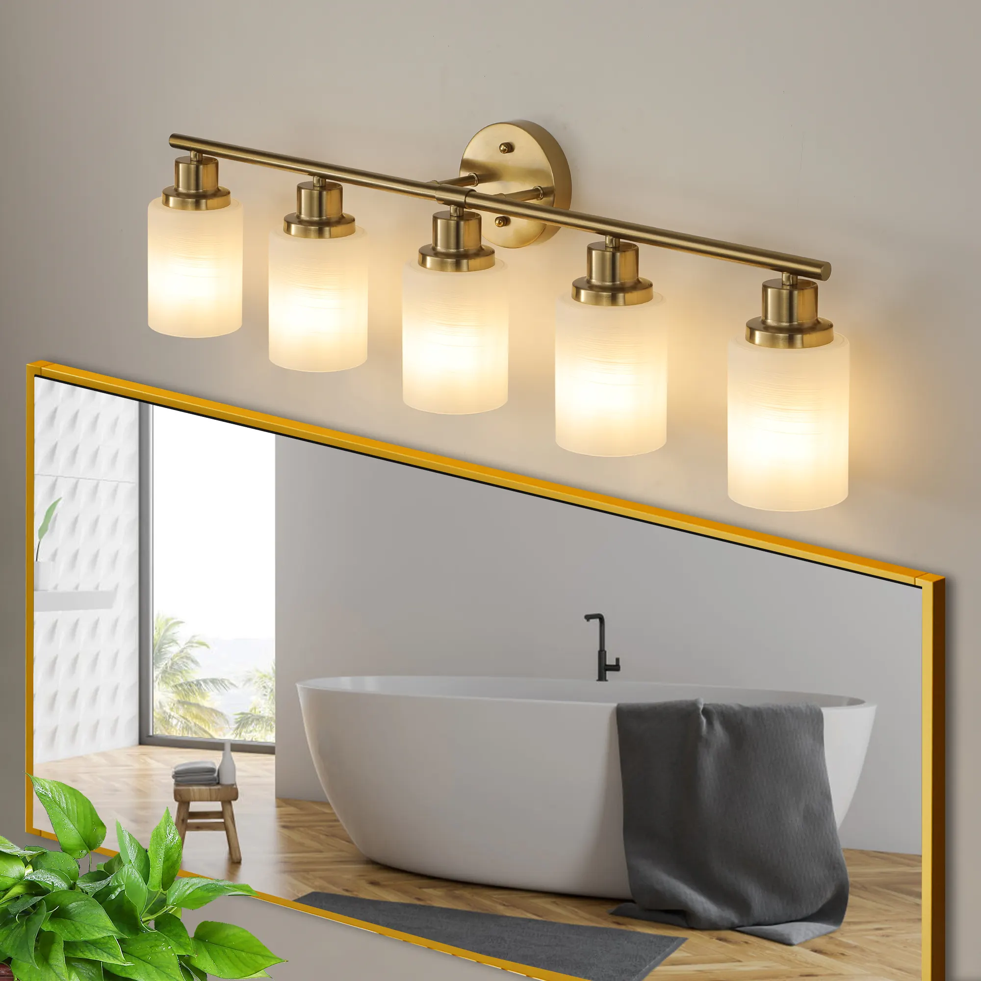 Modern Gold 5-Light Frosted Glass Vanity Light, 31 in