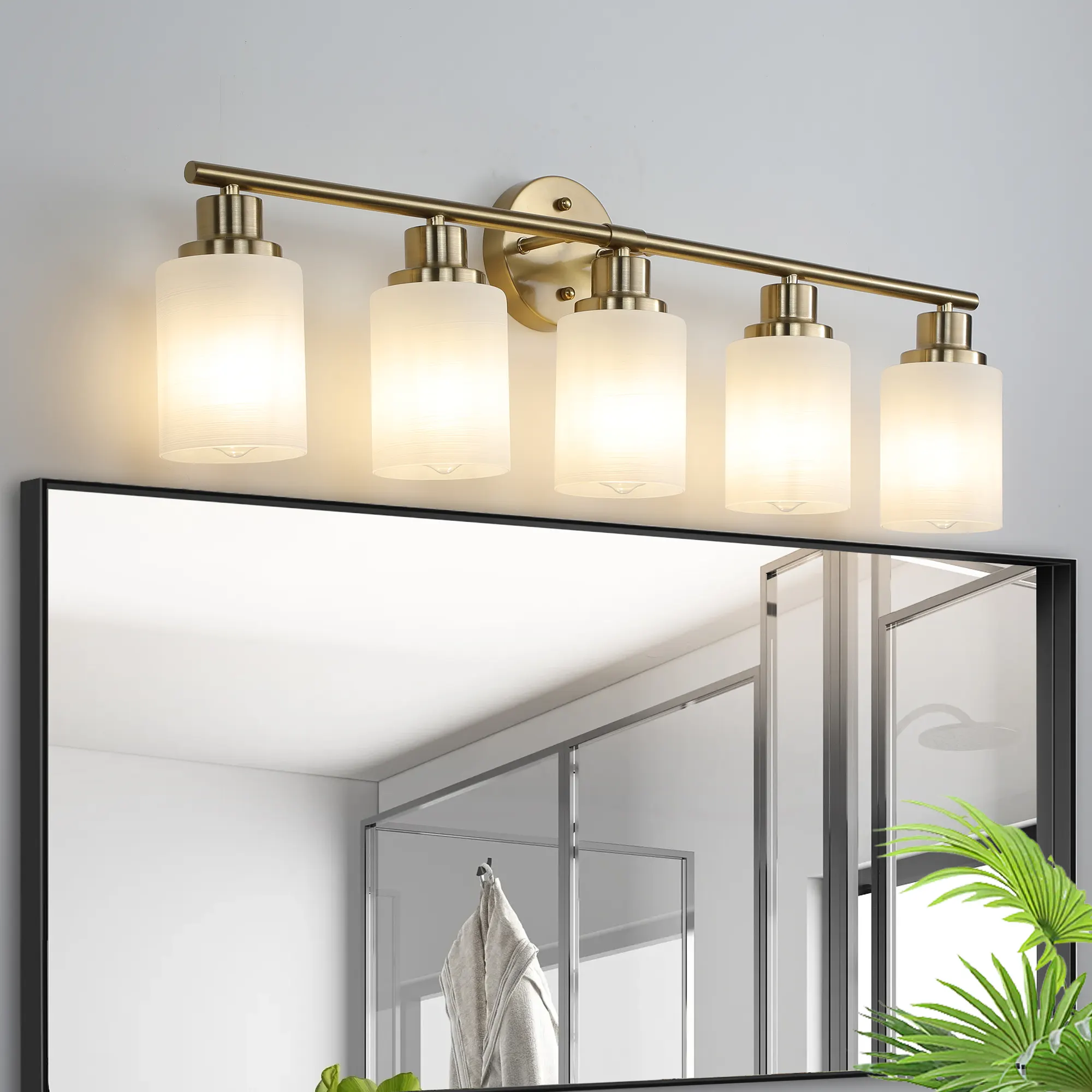 Modern Gold 5-Light Frosted Glass Vanity Light, 31 in, image 3 of 9