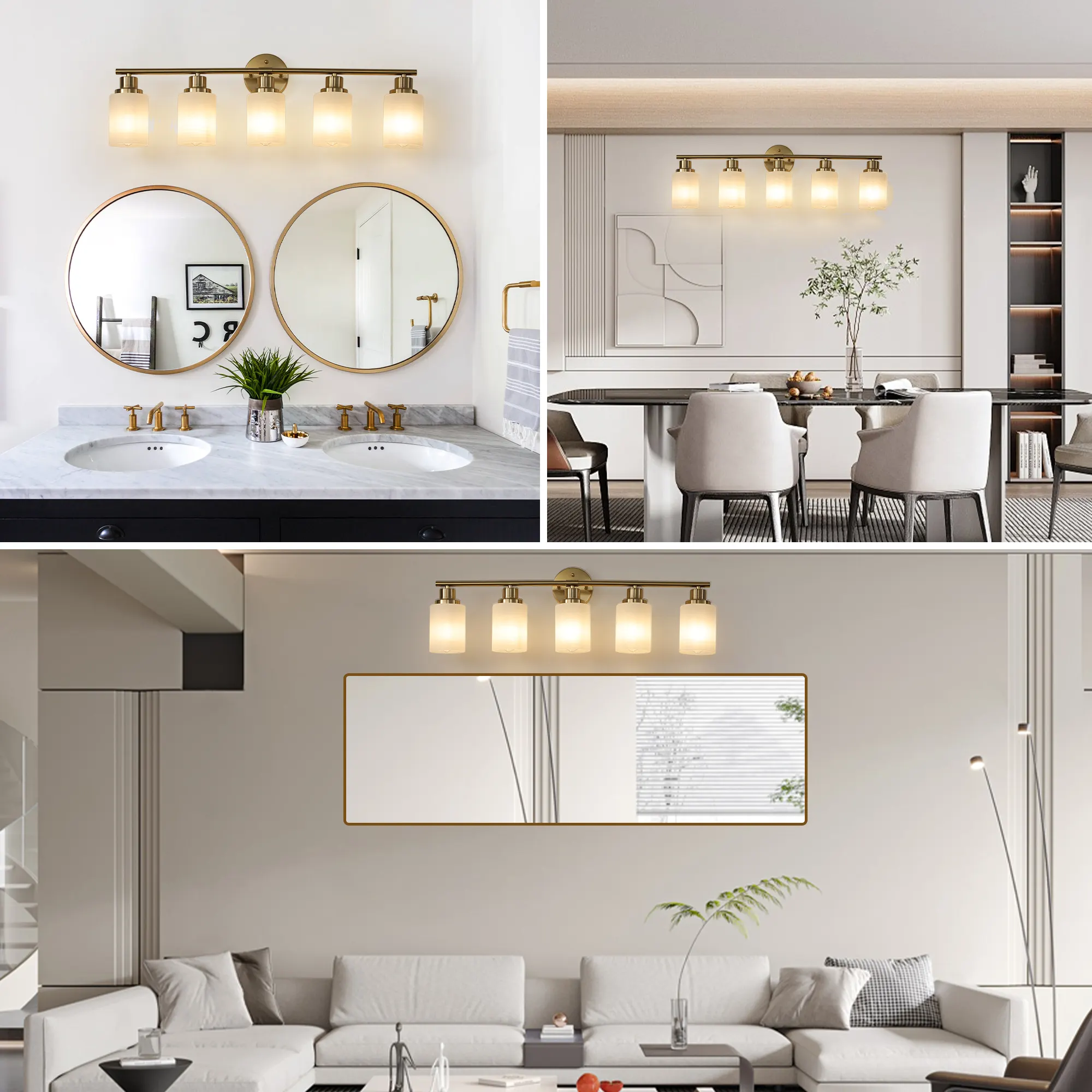 Modern Gold 5-Light Frosted Glass Vanity Light, 31 in, image 4 of 9