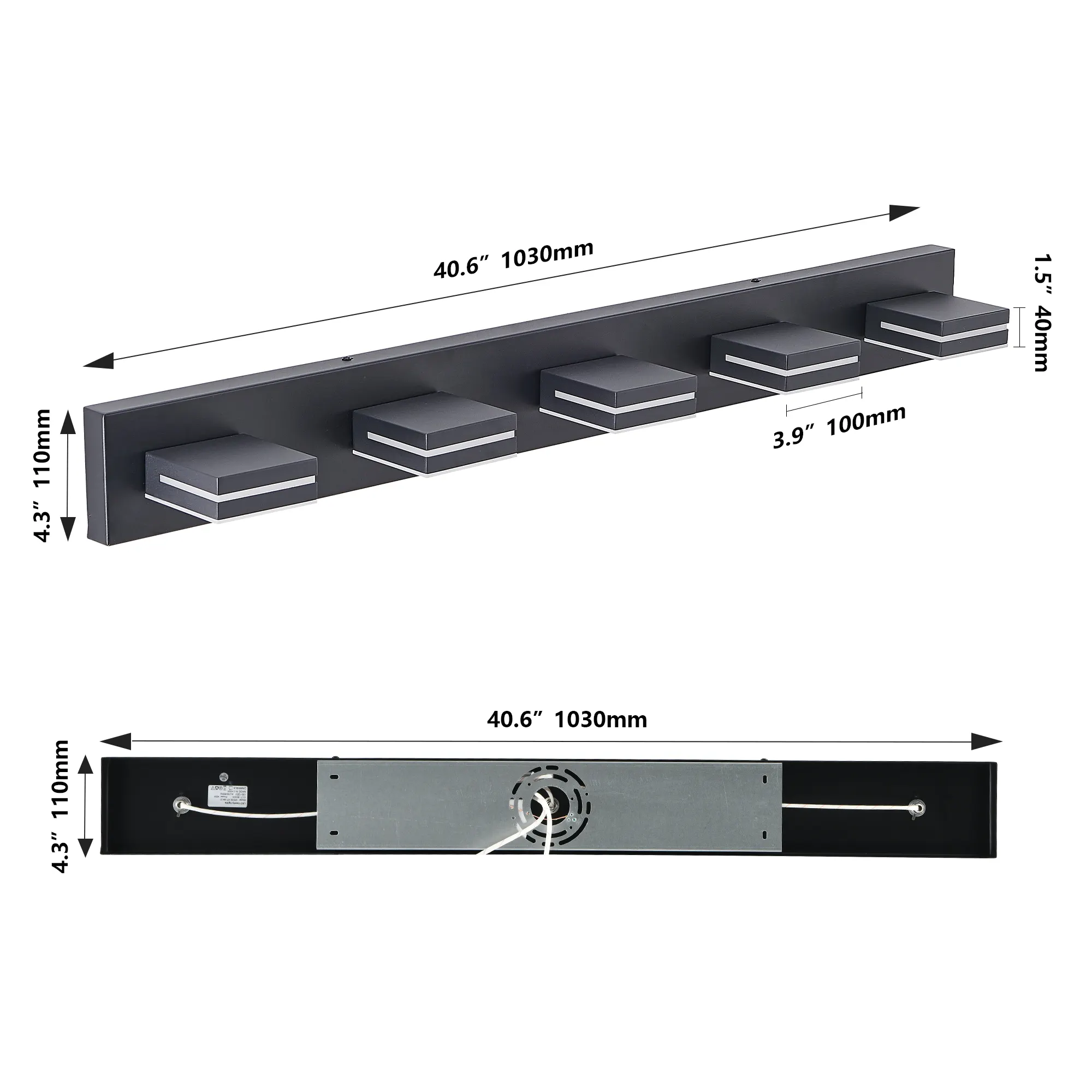 Modern Black 5-Light Vanity Light, image 9 of 10
