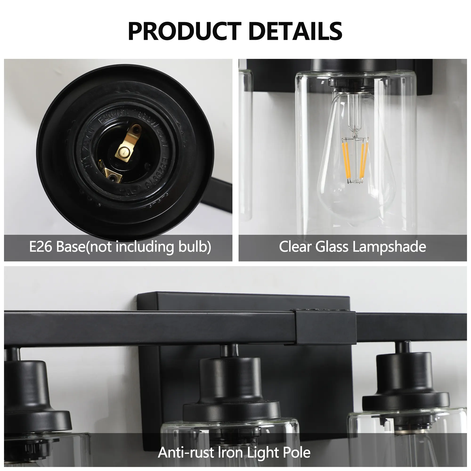 Modern Matte Black 8-Light Clear Glass Vanity Light, 51 in, image 5 of 9