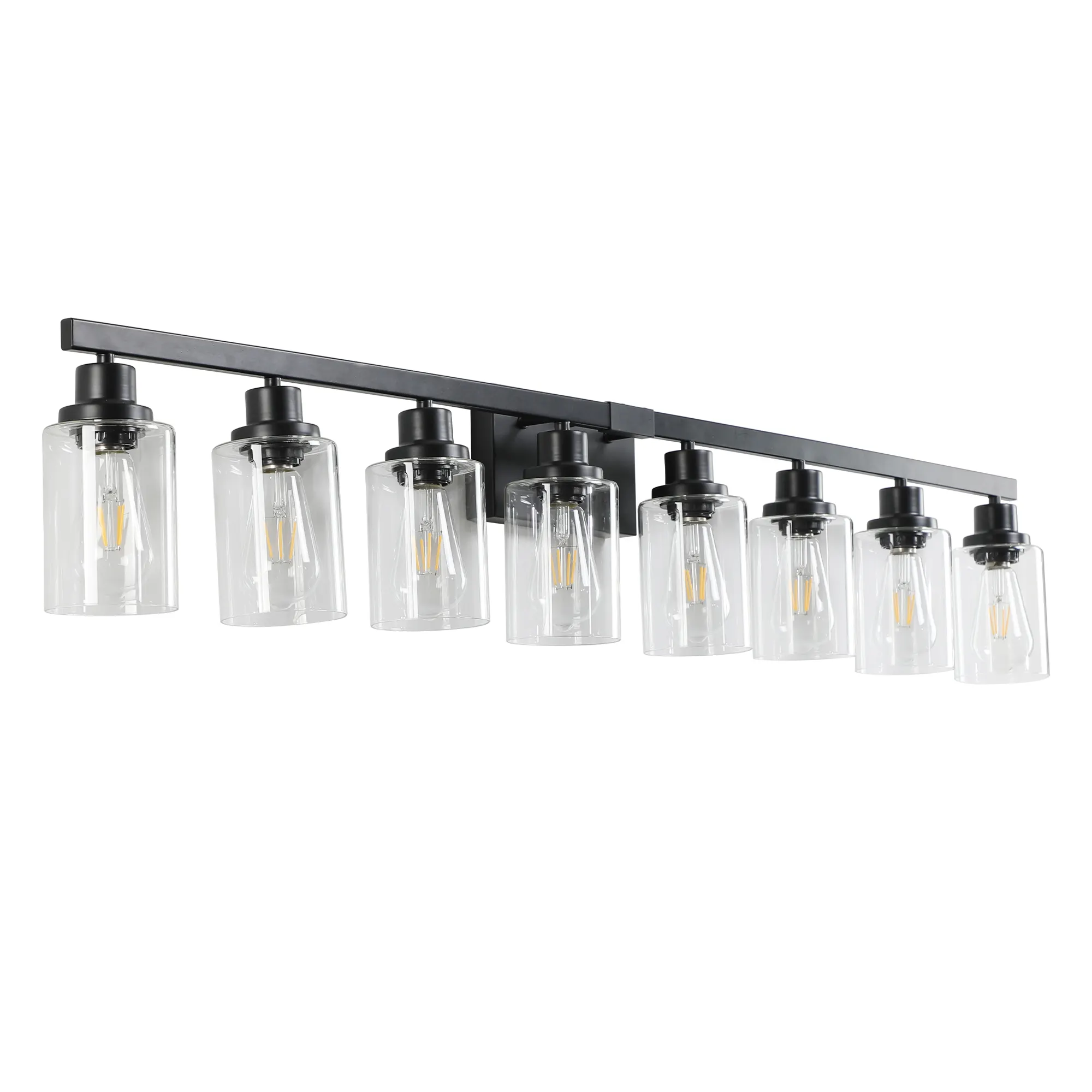 Modern Matte Black 8-Light Clear Glass Vanity Light, 51 in, image 9 of 9