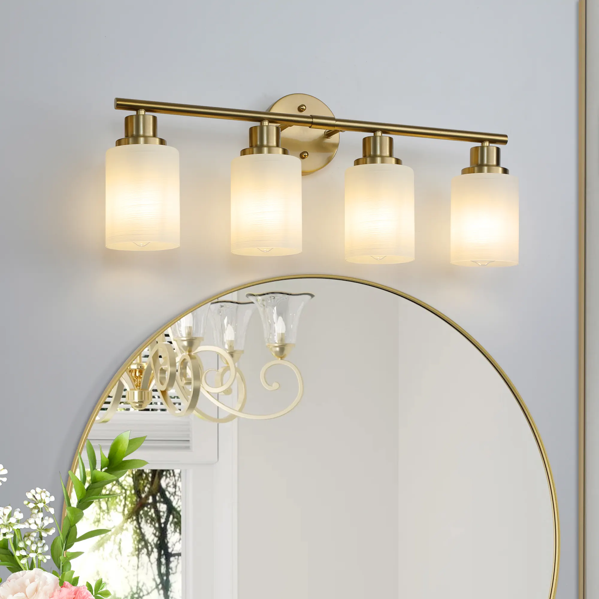 Modern Gold 4-Light Frosted Glass Vanity Light, 24 in, image 2 of 9