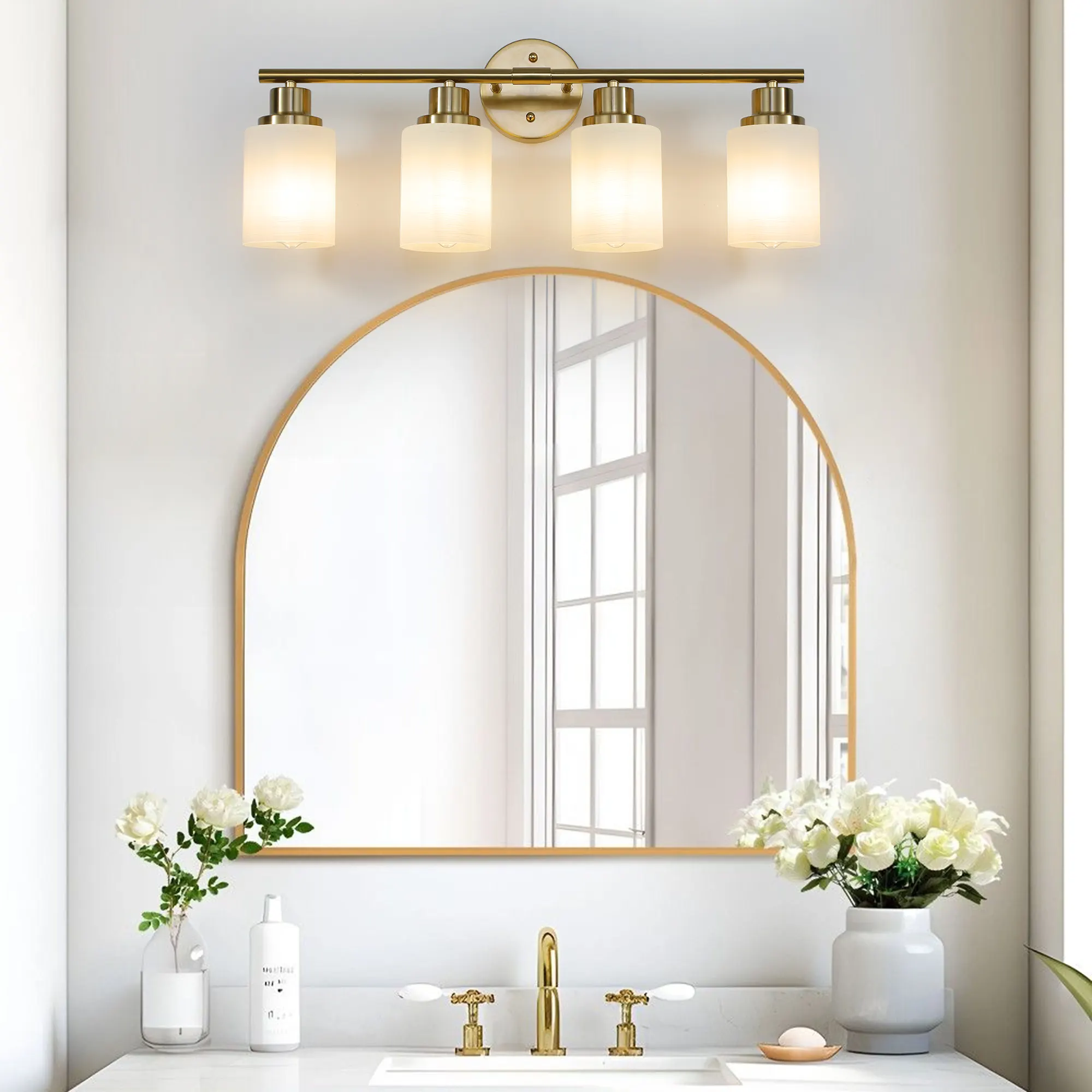 Modern Gold 4-Light Frosted Glass Vanity Light, 24 in, image 6 of 9