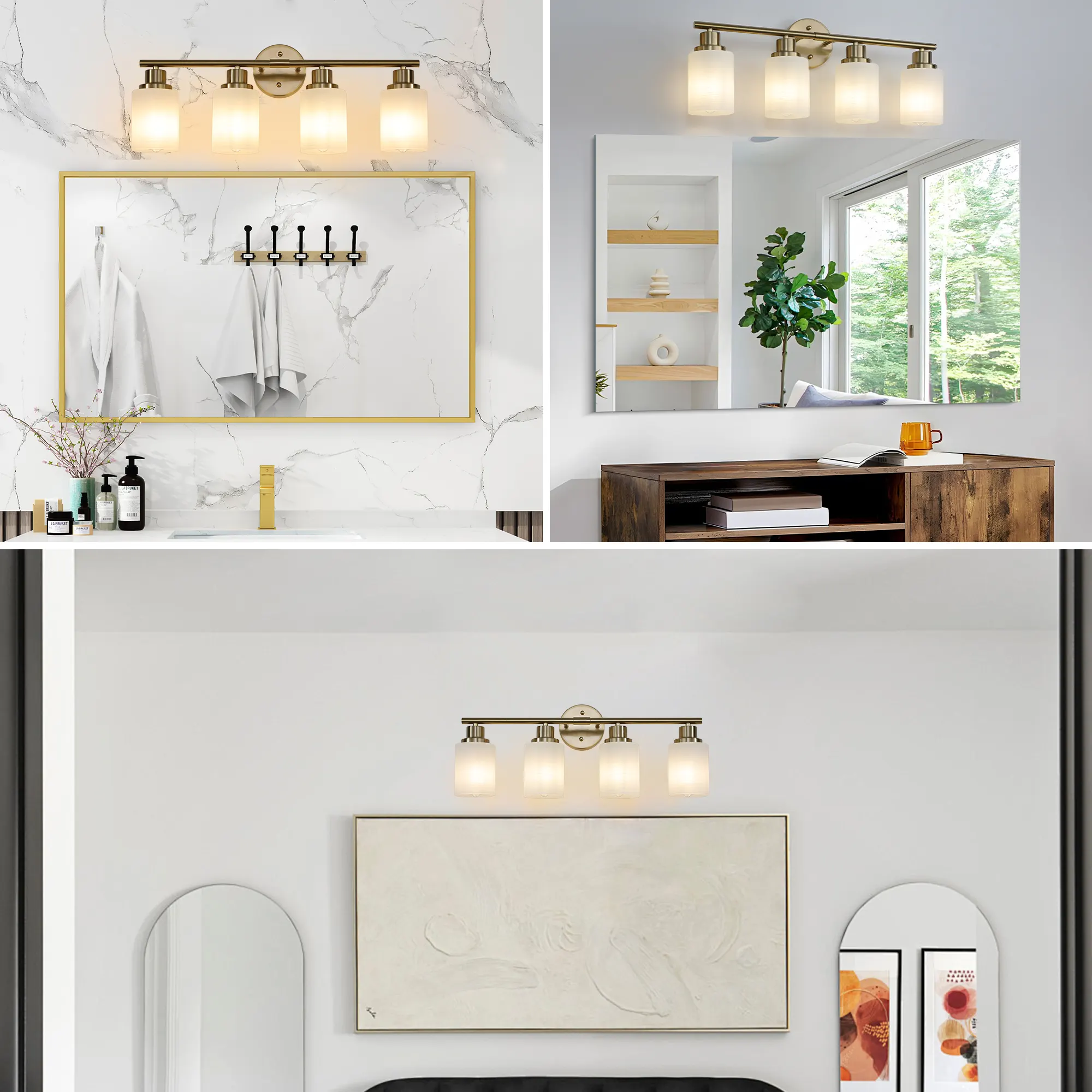 Modern Gold 4-Light Frosted Glass Vanity Light, 24 in, image 4 of 9
