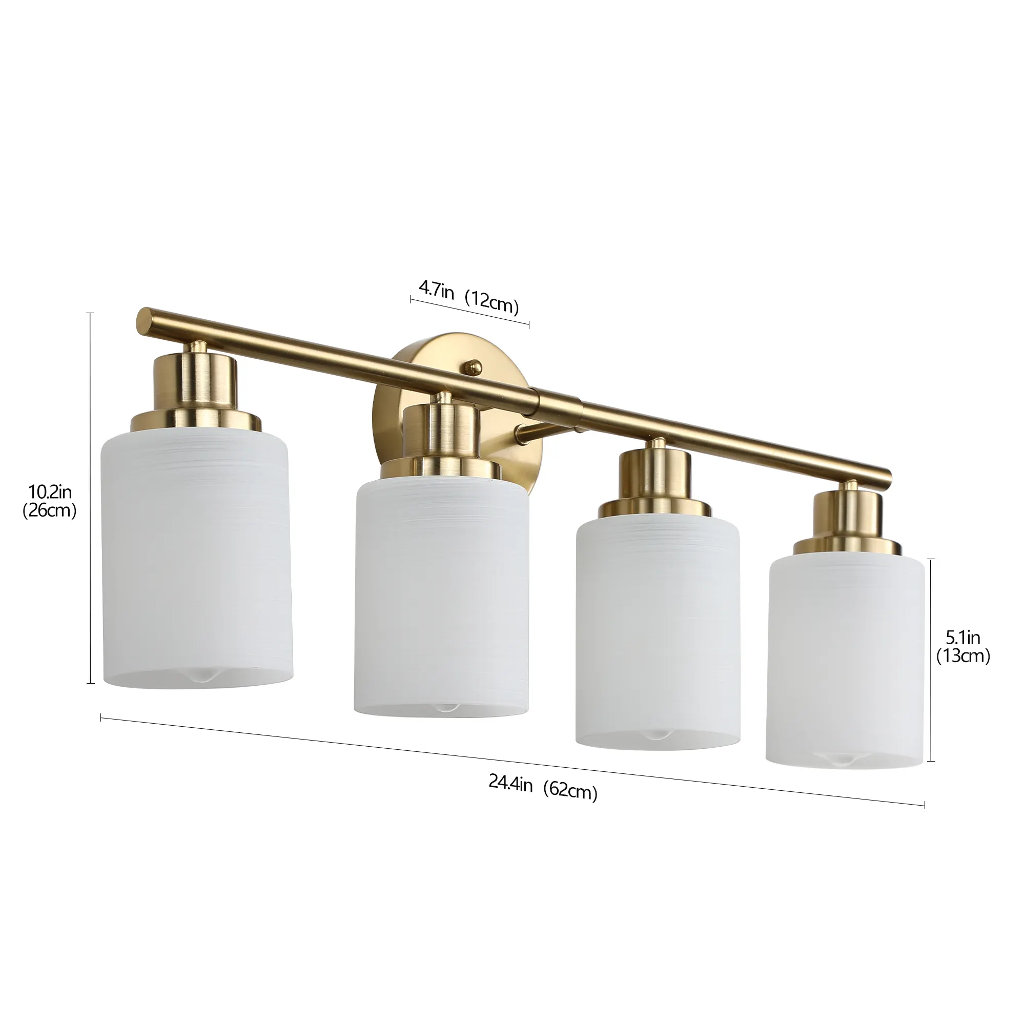 Modern Gold 4-Light Frosted Glass Vanity Light, 24 in, image 9 of 9