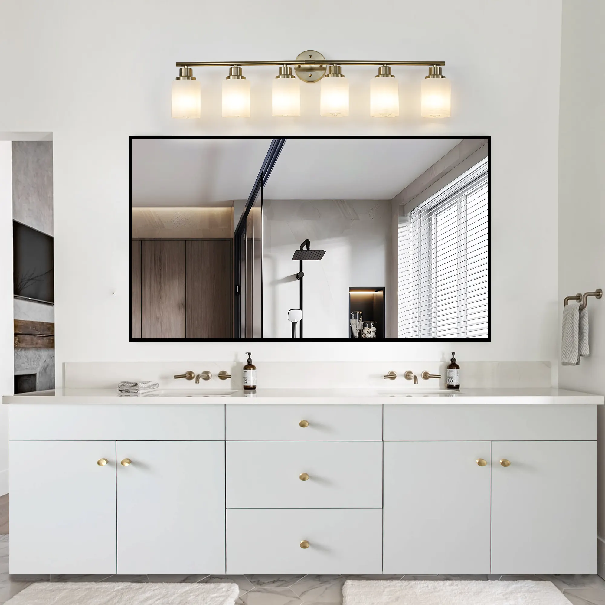 Modern Gold 6-Light Frosted Glass Vanity Light, 39 in, image 4 of 10
