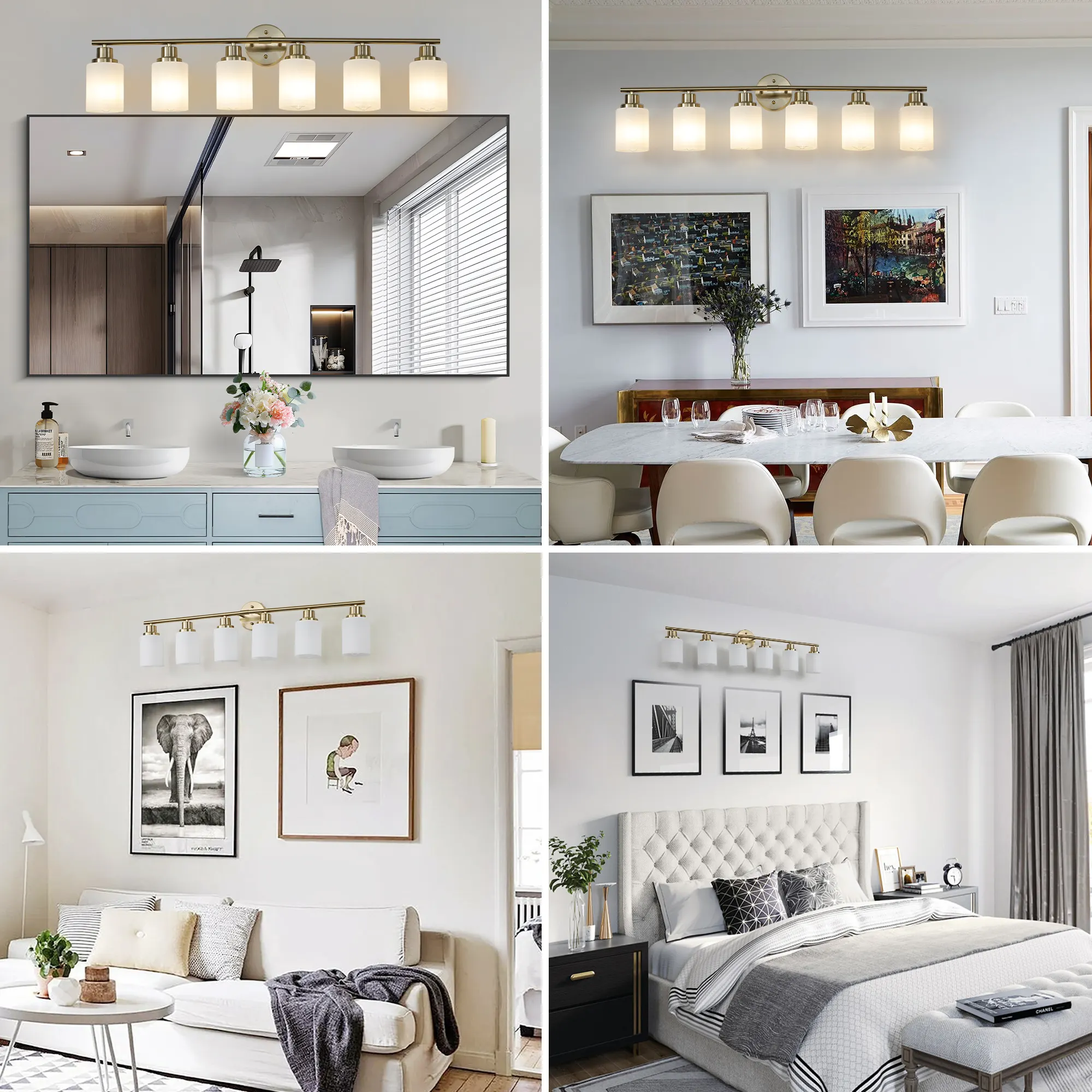 Modern Gold 6-Light Frosted Glass Vanity Light, 39 in, image 5 of 10