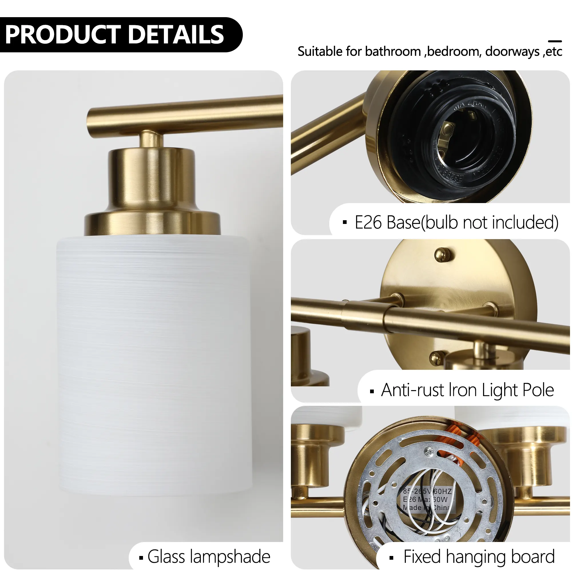 Modern Gold 6-Light Frosted Glass Vanity Light, 39 in, image 6 of 10
