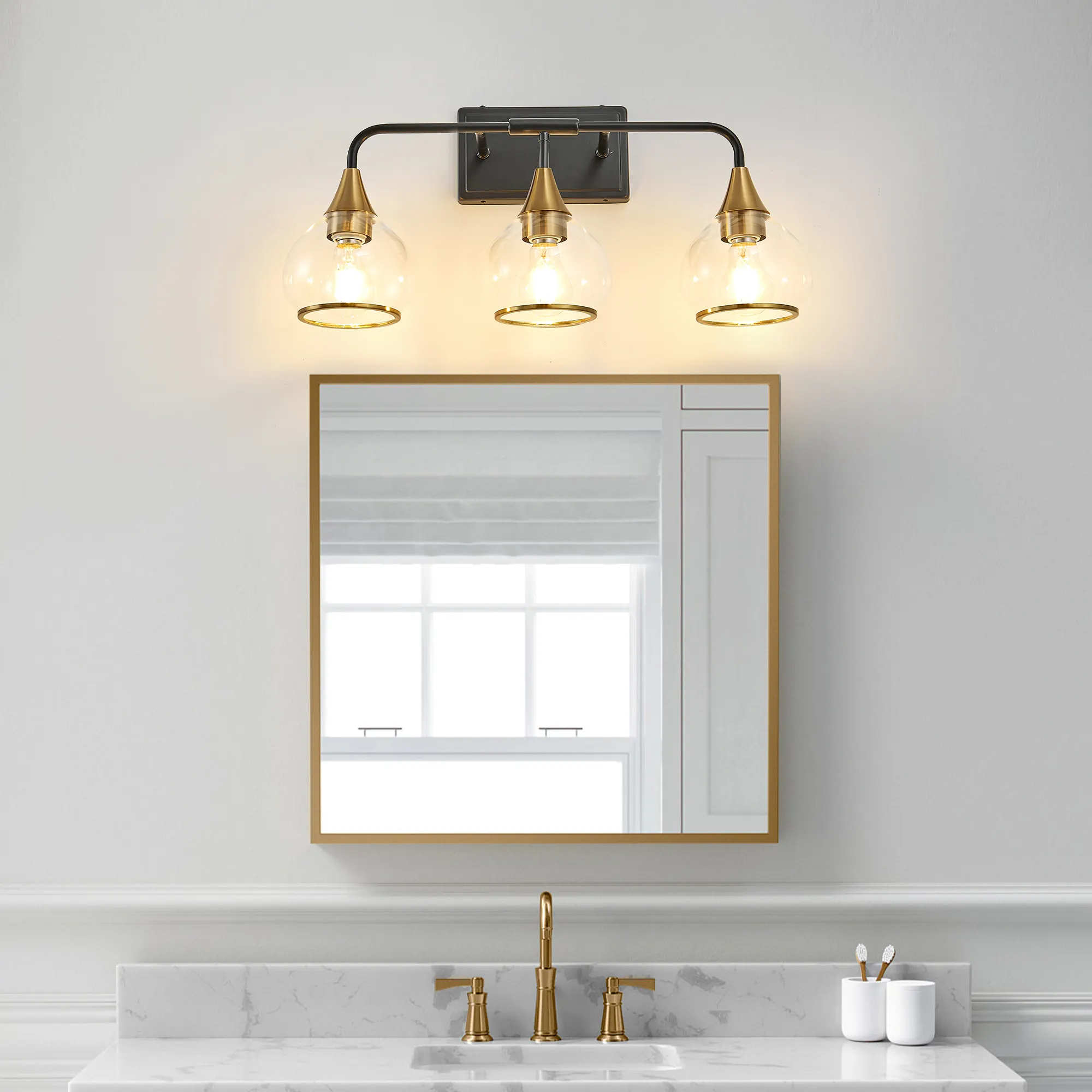 Modern Black 3-Light Clear Glass Vanity Light, 23 in