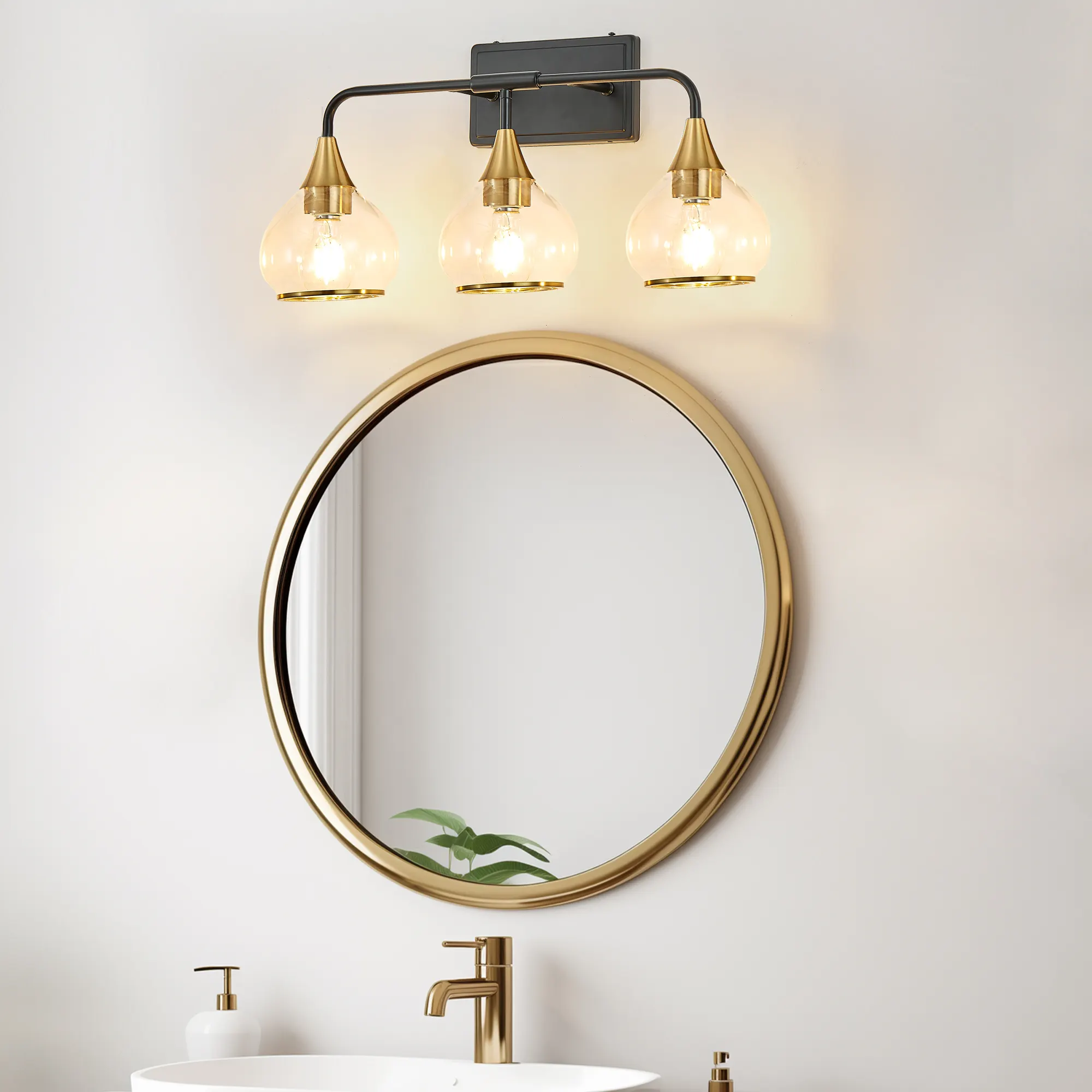 Modern Black 3-Light Clear Glass Vanity Light, 23 in, image 5 of 12