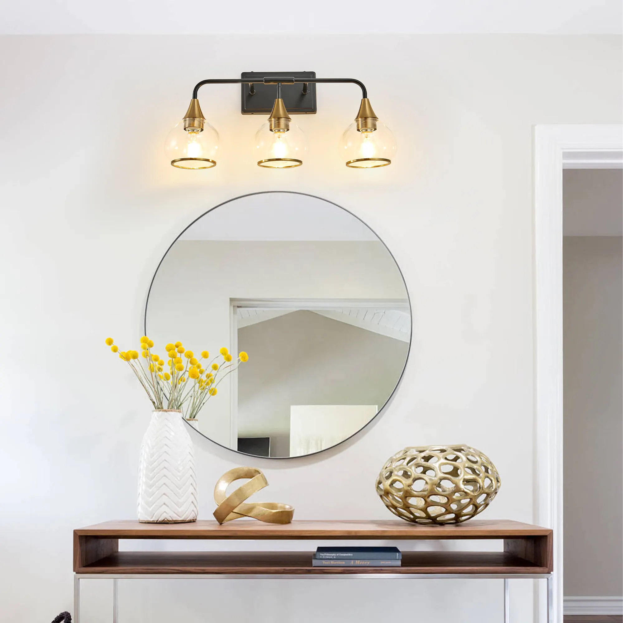 Modern Black 3-Light Clear Glass Vanity Light, 23 in, image 3 of 12