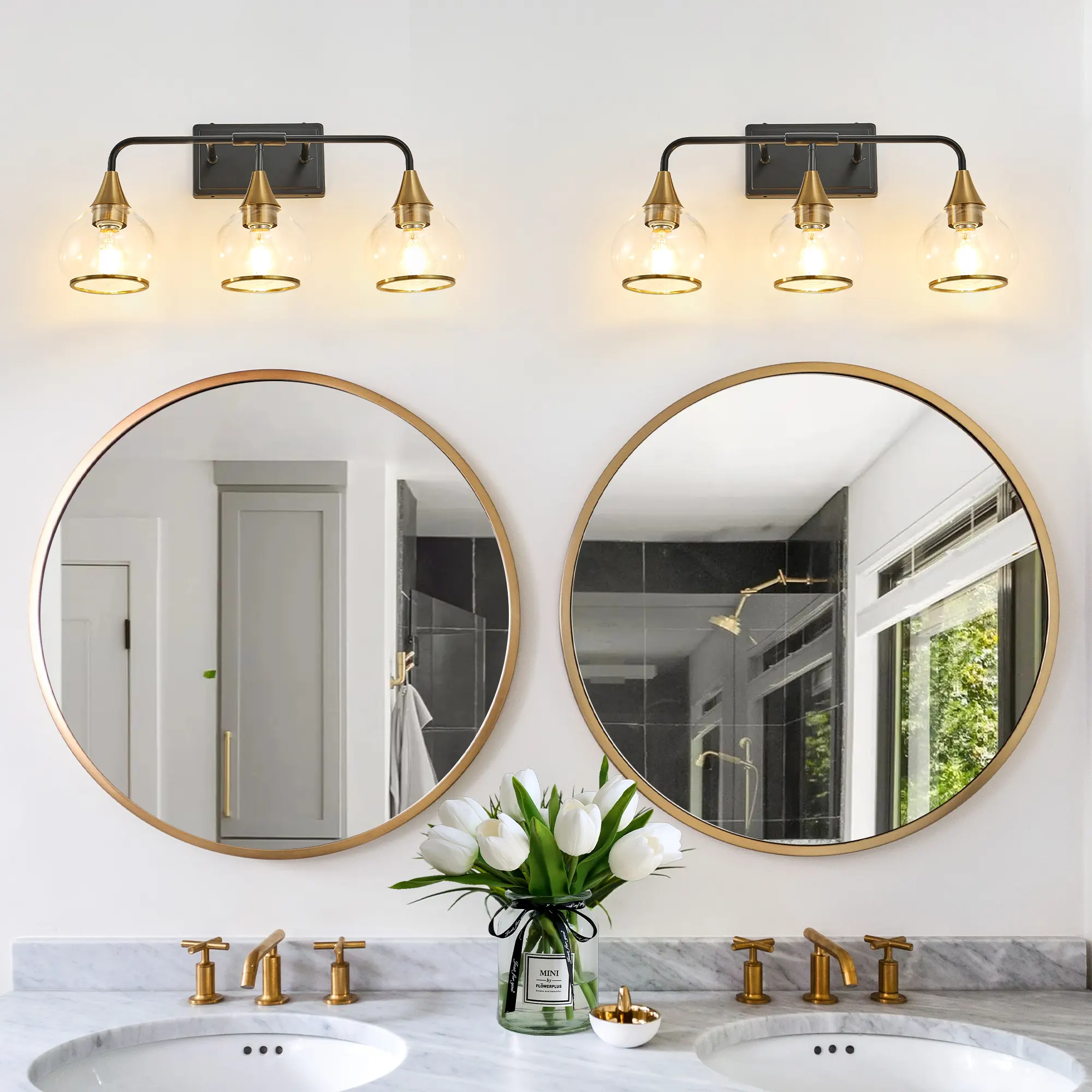 Modern Black 3-Light Clear Glass Vanity Light, 23 in, image 6 of 12