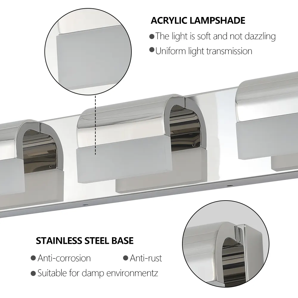 Chrome 3-Light Acrylic Vanity Light, image 4 of 9