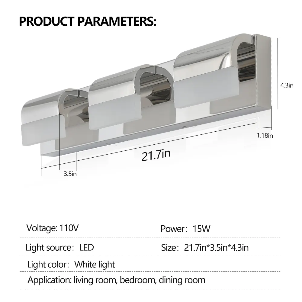 Chrome 3-Light Acrylic Vanity Light, image 5 of 9