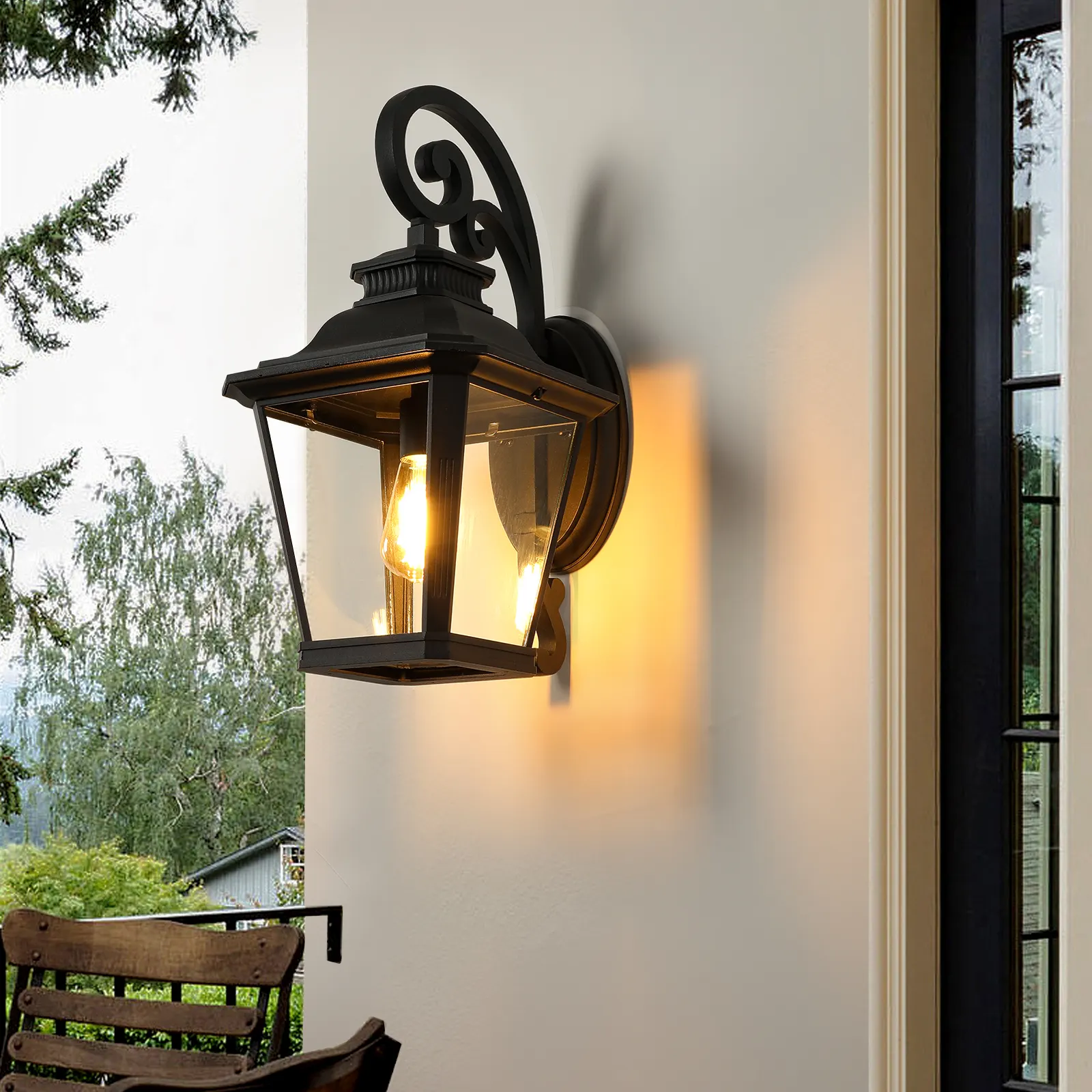 Matte Black Clear Glass Outdoor Wall Lantern, 21 in, image 2 of 12