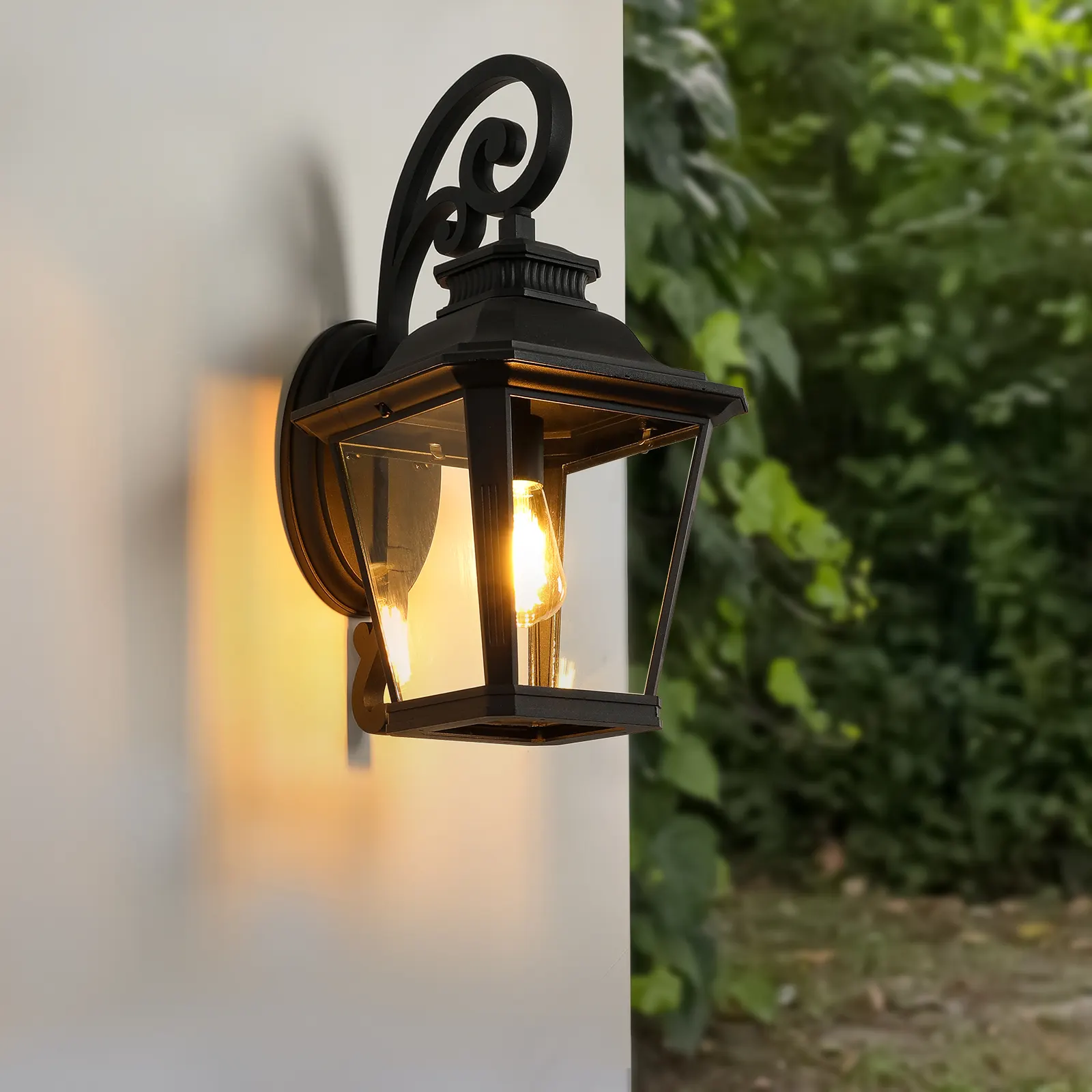 Matte Black Clear Glass Outdoor Wall Lantern, 21 in