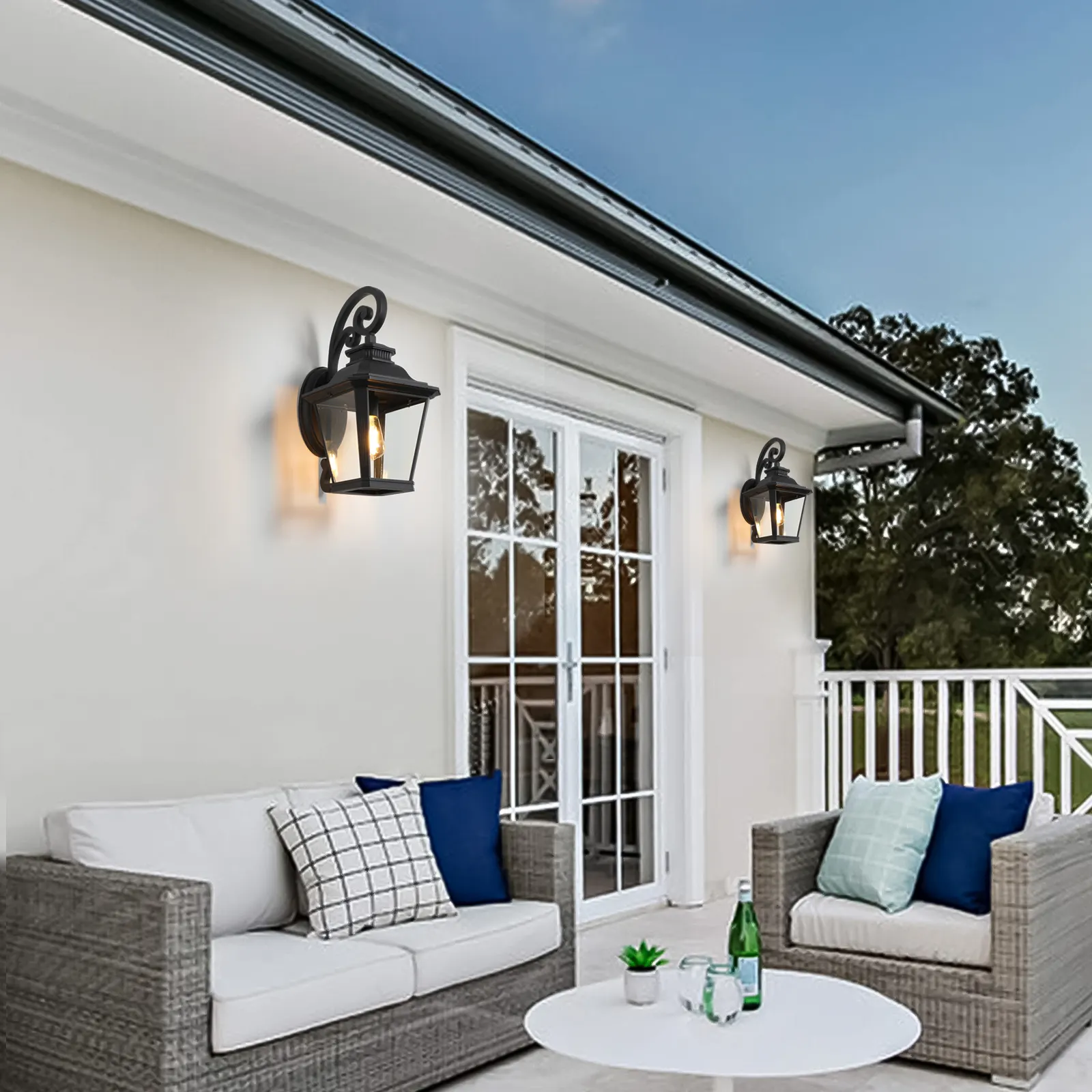 Matte Black Clear Glass Outdoor Wall Lantern, 21 in, image 6 of 12