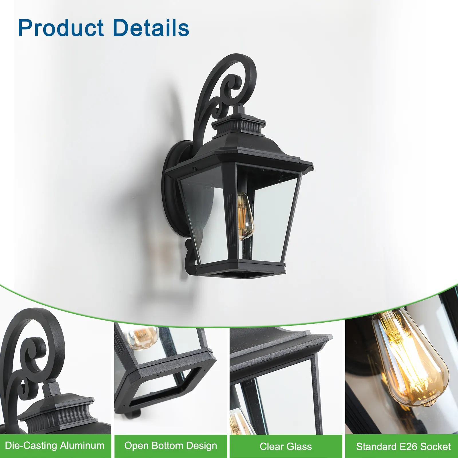 Matte Black Clear Glass Outdoor Wall Lantern, 21 in, image 8 of 12