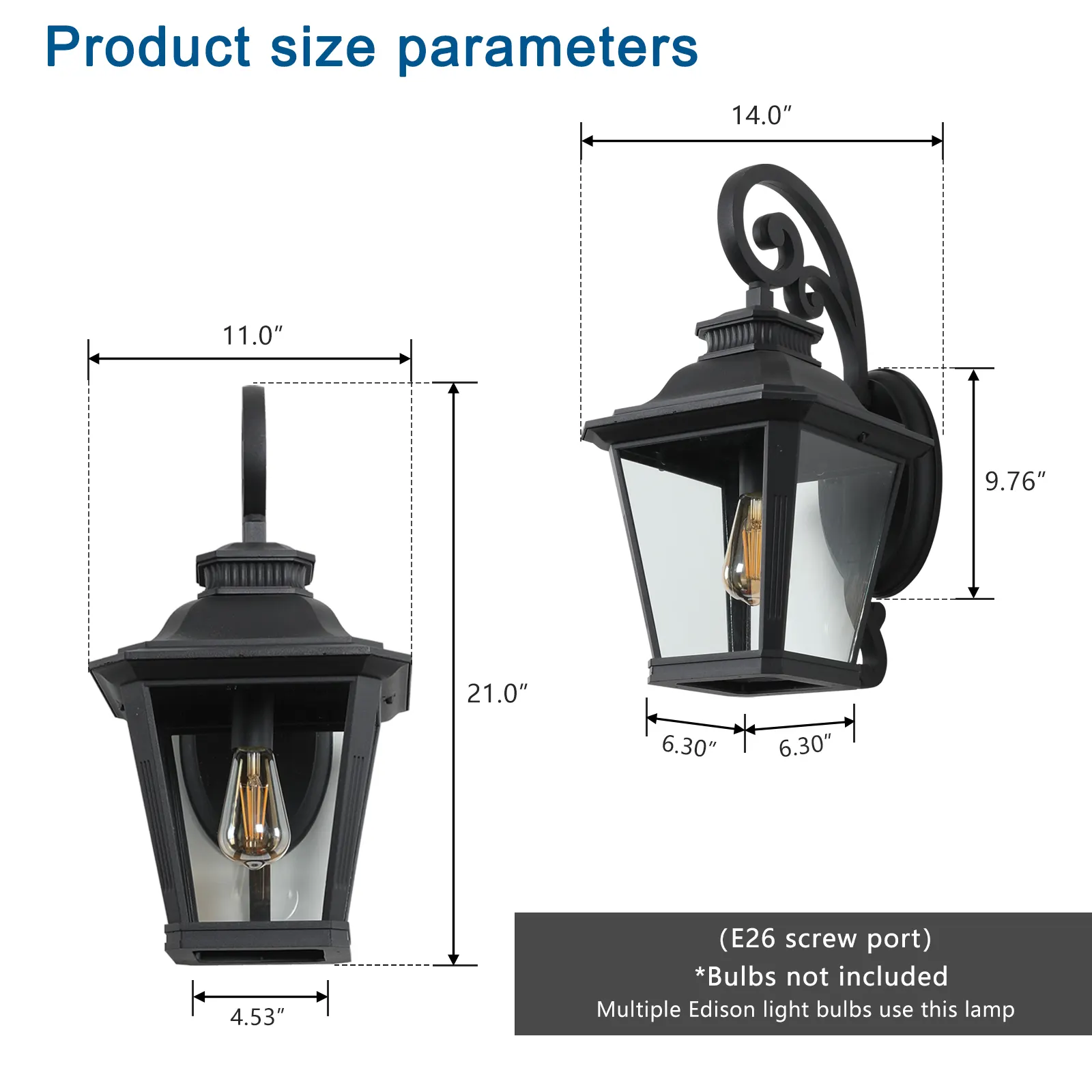 Matte Black Clear Glass Outdoor Wall Lantern, 21 in, image 9 of 12