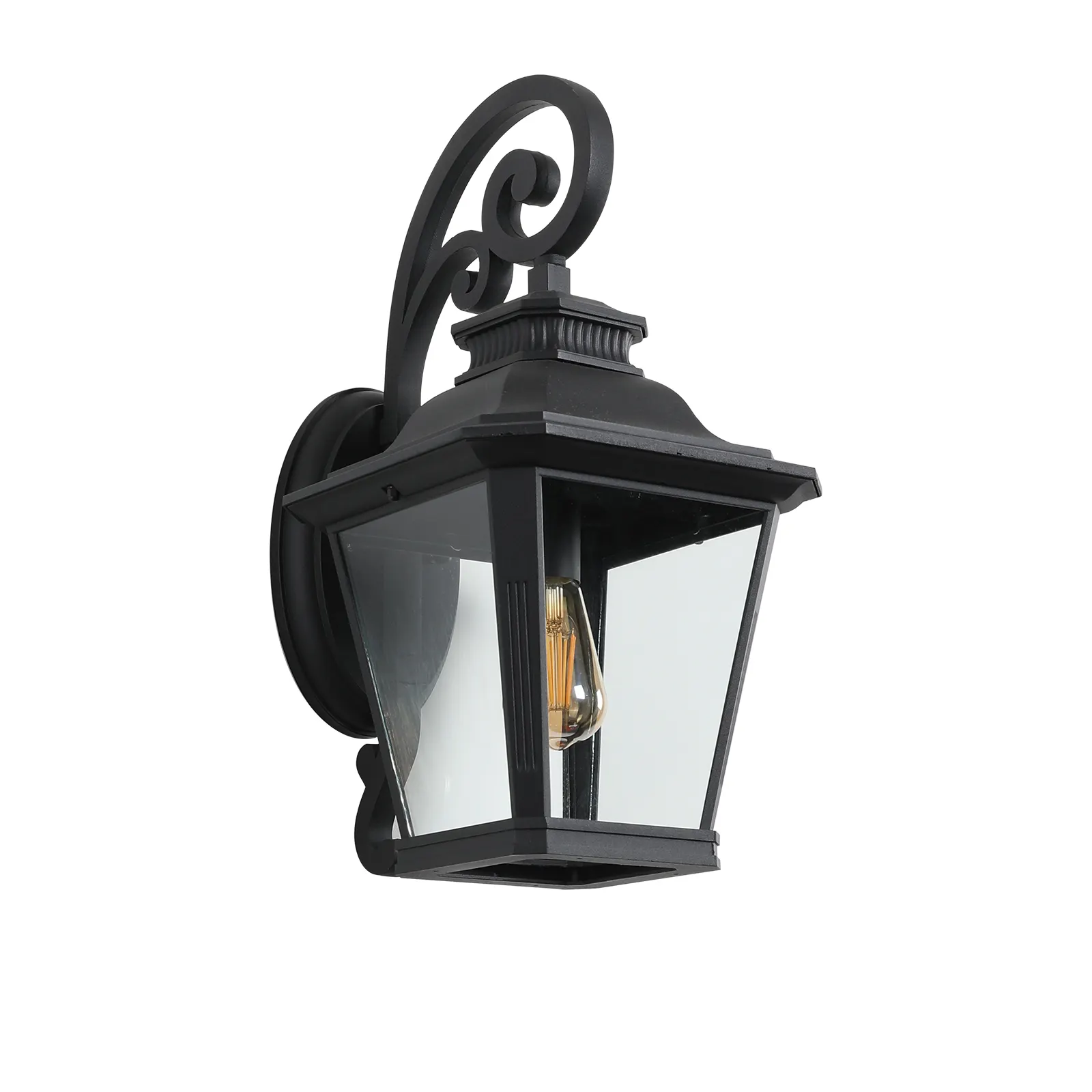 Matte Black Clear Glass Outdoor Wall Lantern, 21 in, image 11 of 12