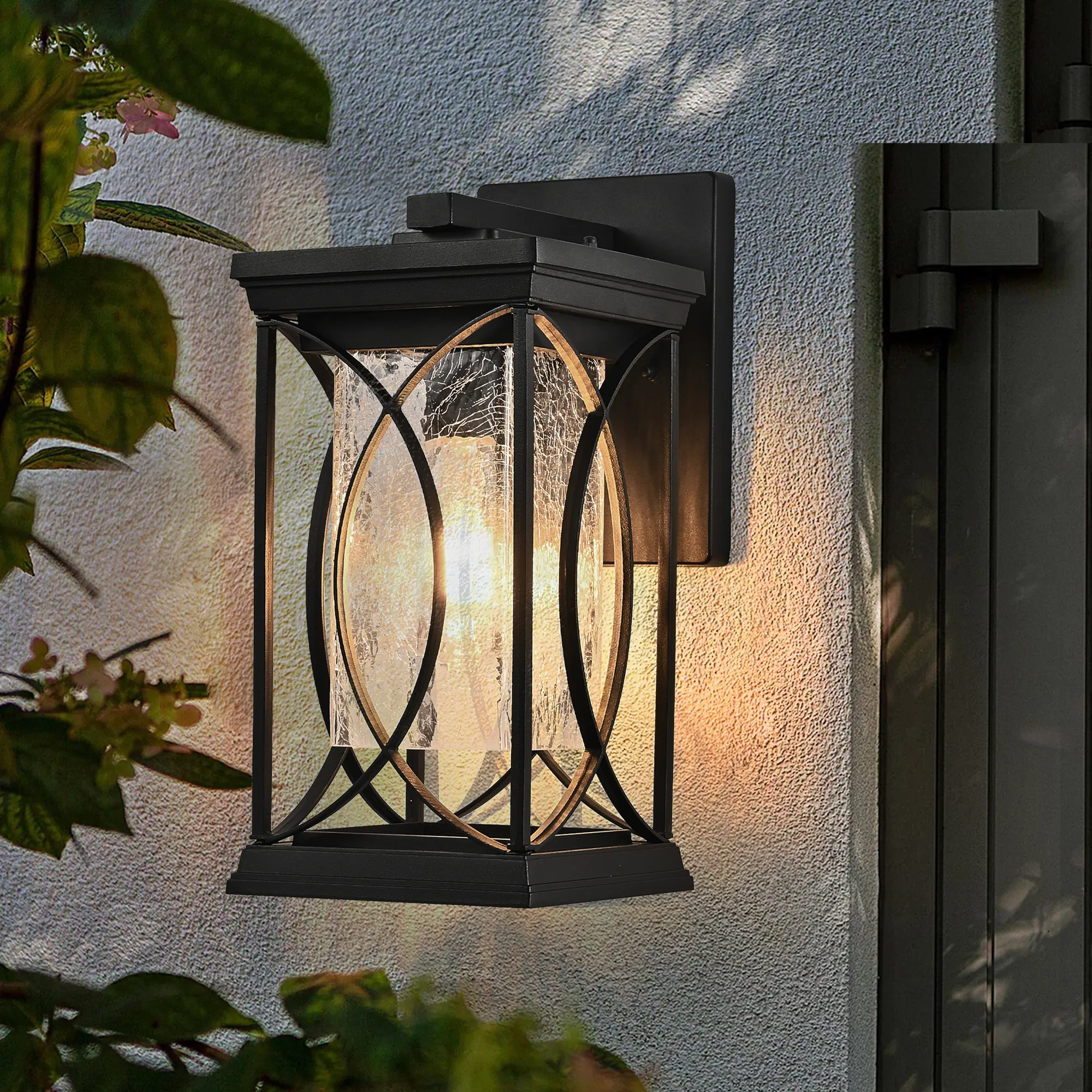 Modern Black Glass Outdoor Wall Light, 14 in, image 2 of 11