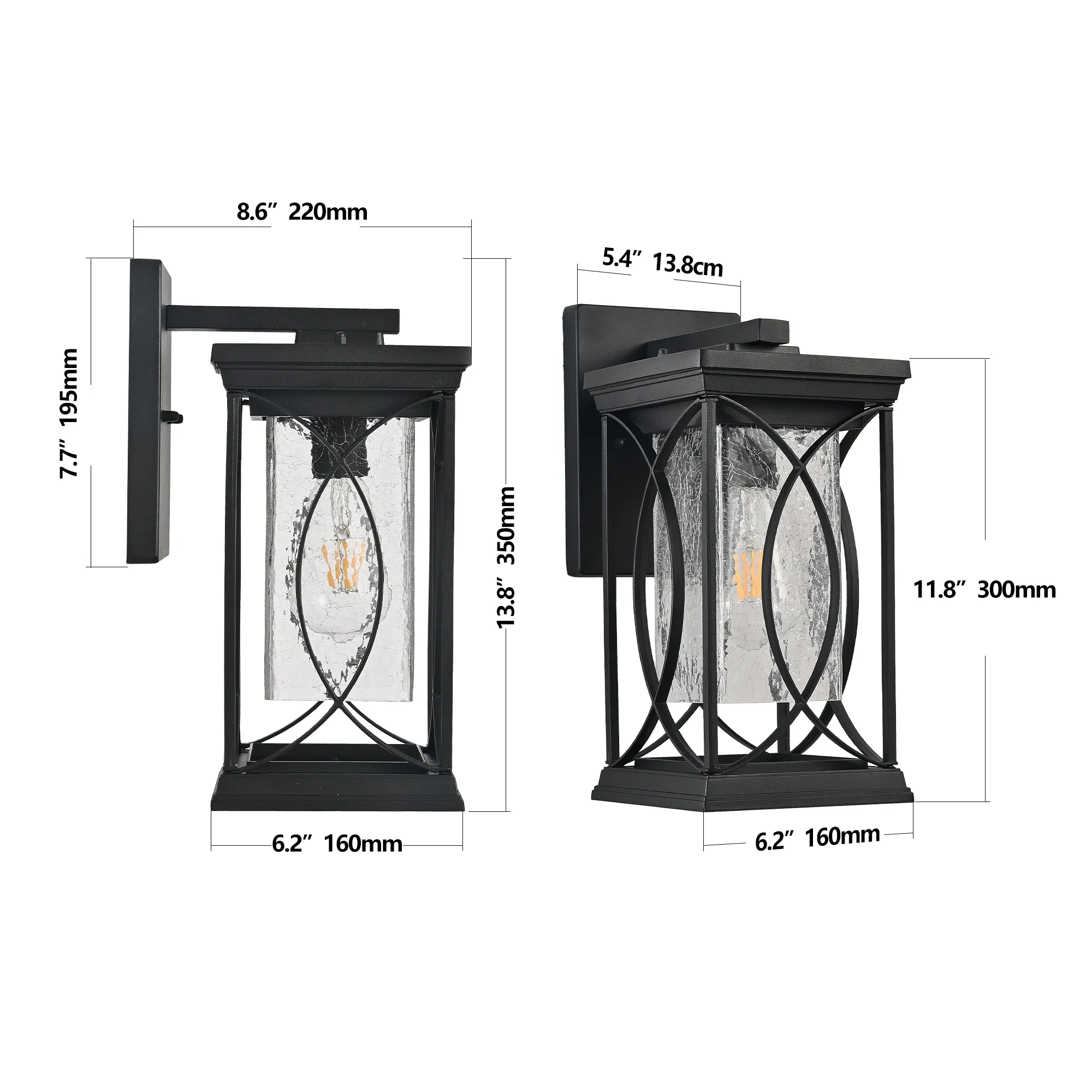Modern Black Glass Outdoor Wall Light, 14 in, image 9 of 11
