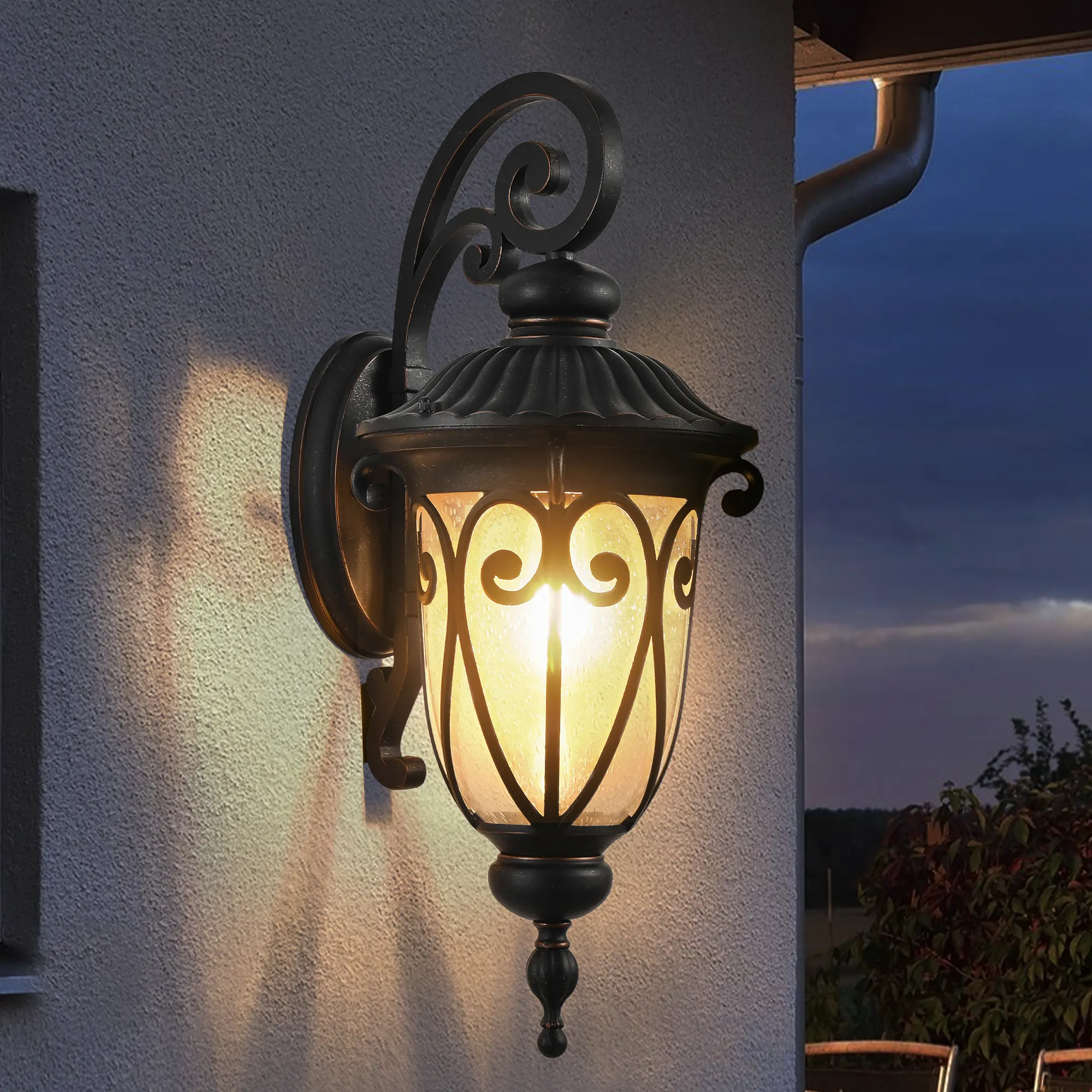 Black Glass Outdoor Wall Lantern, 23 in