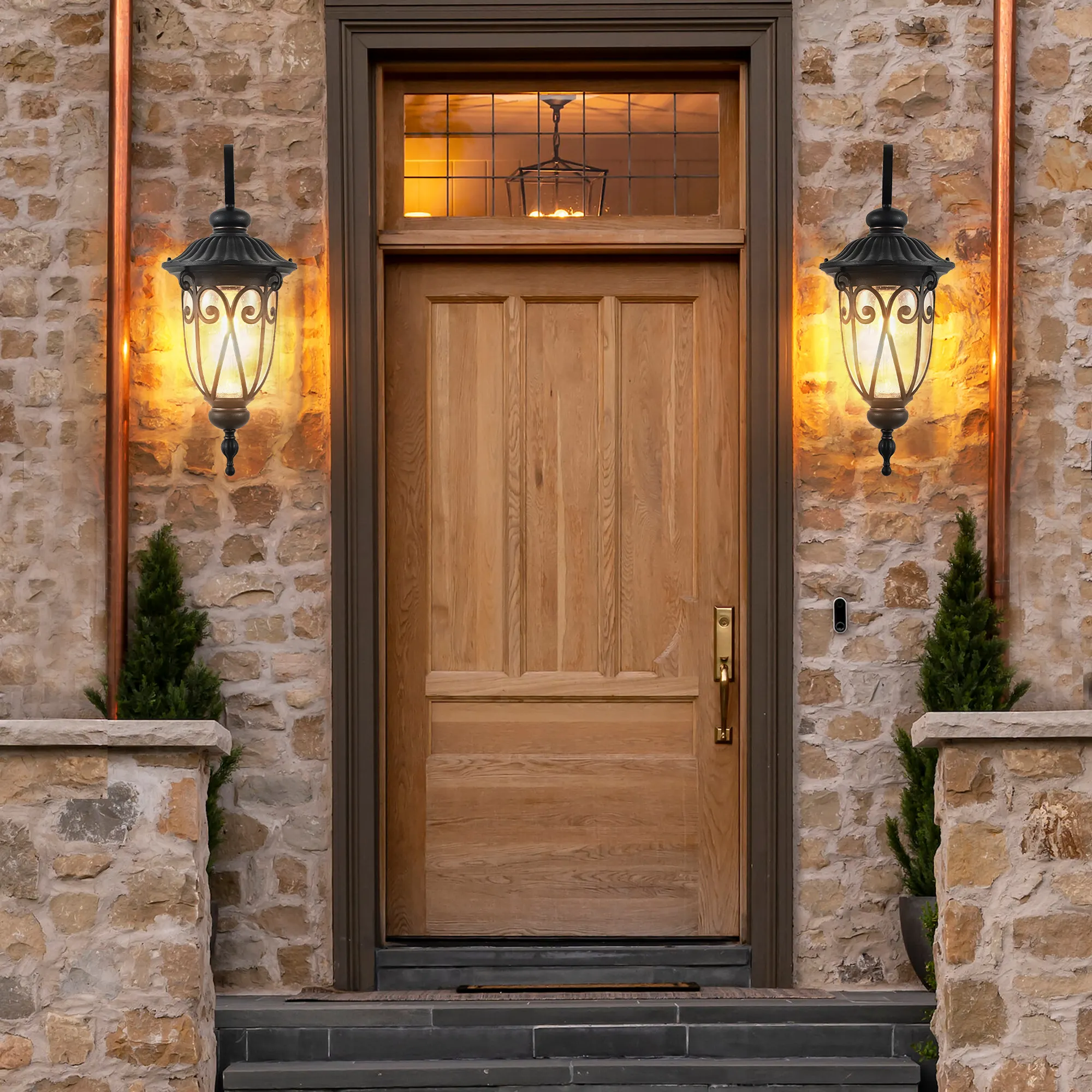 Black Glass Outdoor Wall Lantern, 23 in, image 2 of 10