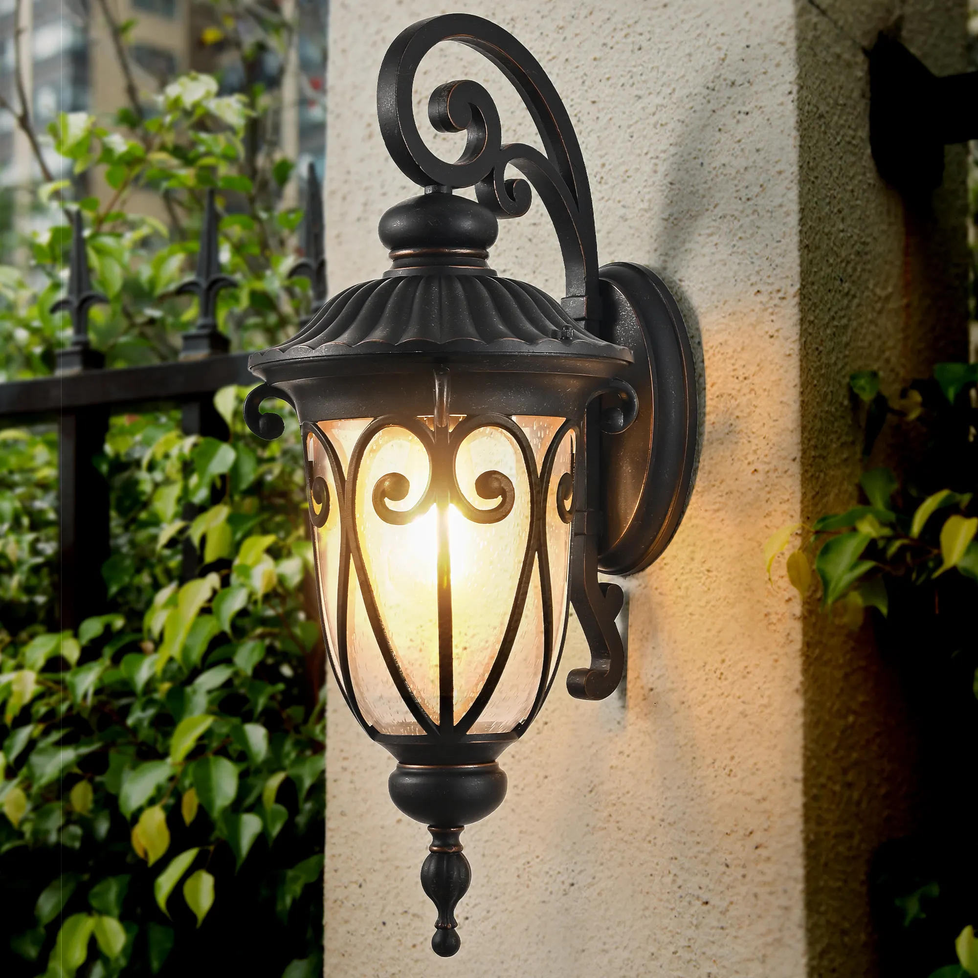 Black Glass Outdoor Wall Lantern, 23 in, image 3 of 10