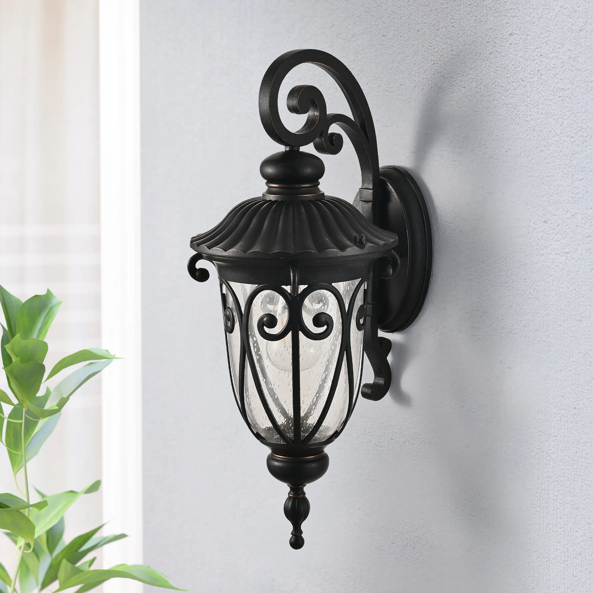 Black Glass Outdoor Wall Lantern, 23 in, image 4 of 10