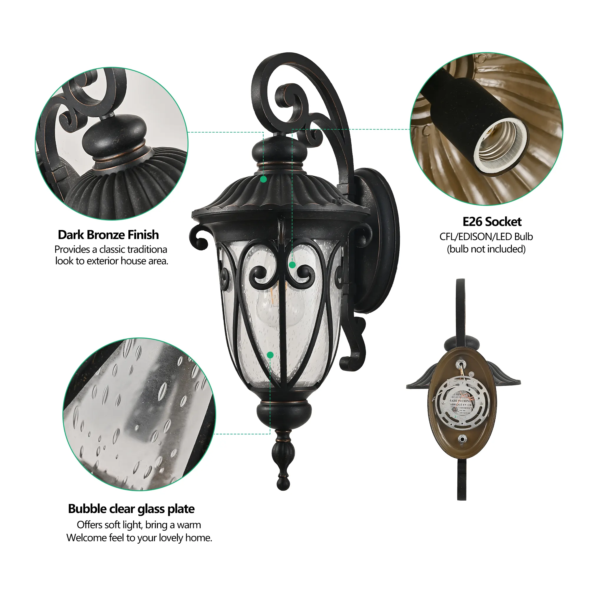 Black Glass Outdoor Wall Lantern, 23 in, image 8 of 10