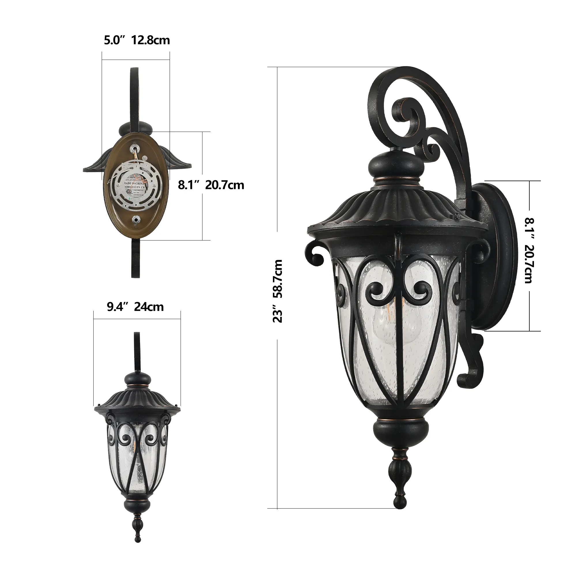 Black Glass Outdoor Wall Lantern, 23 in, image 9 of 10