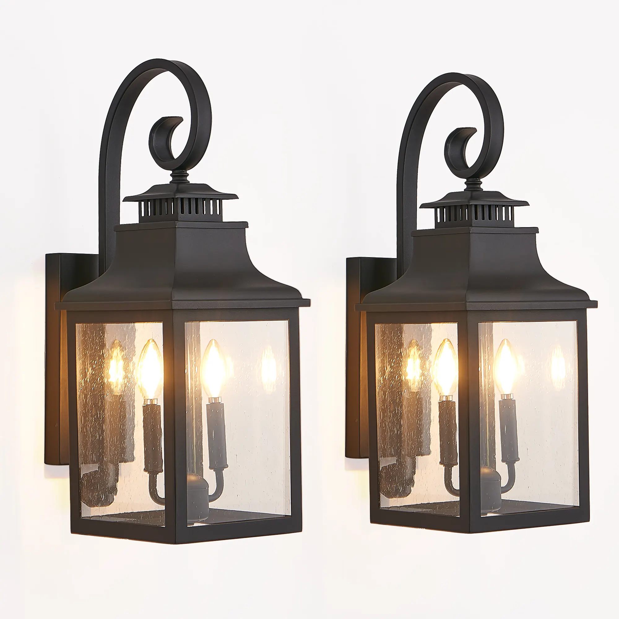Black Seeded Glass Outdoor Wall Lantern, 23 in (2-Pack), image 7 of 10