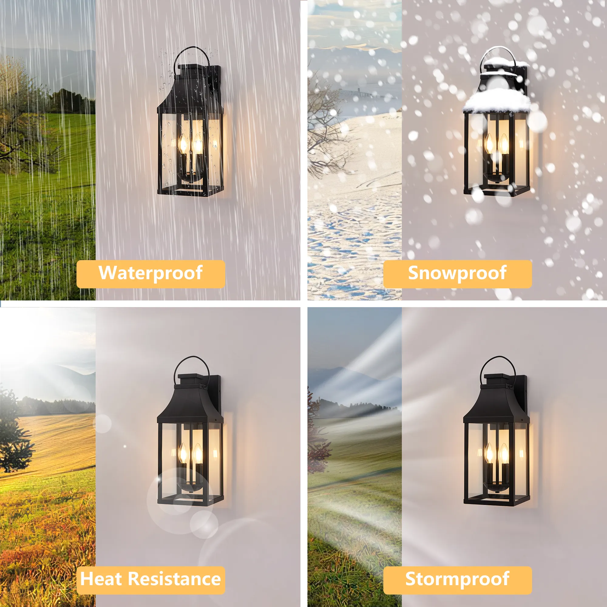 Modern Black 2-Light Outdoor Wall Lantern, 20 in, image 3 of 9