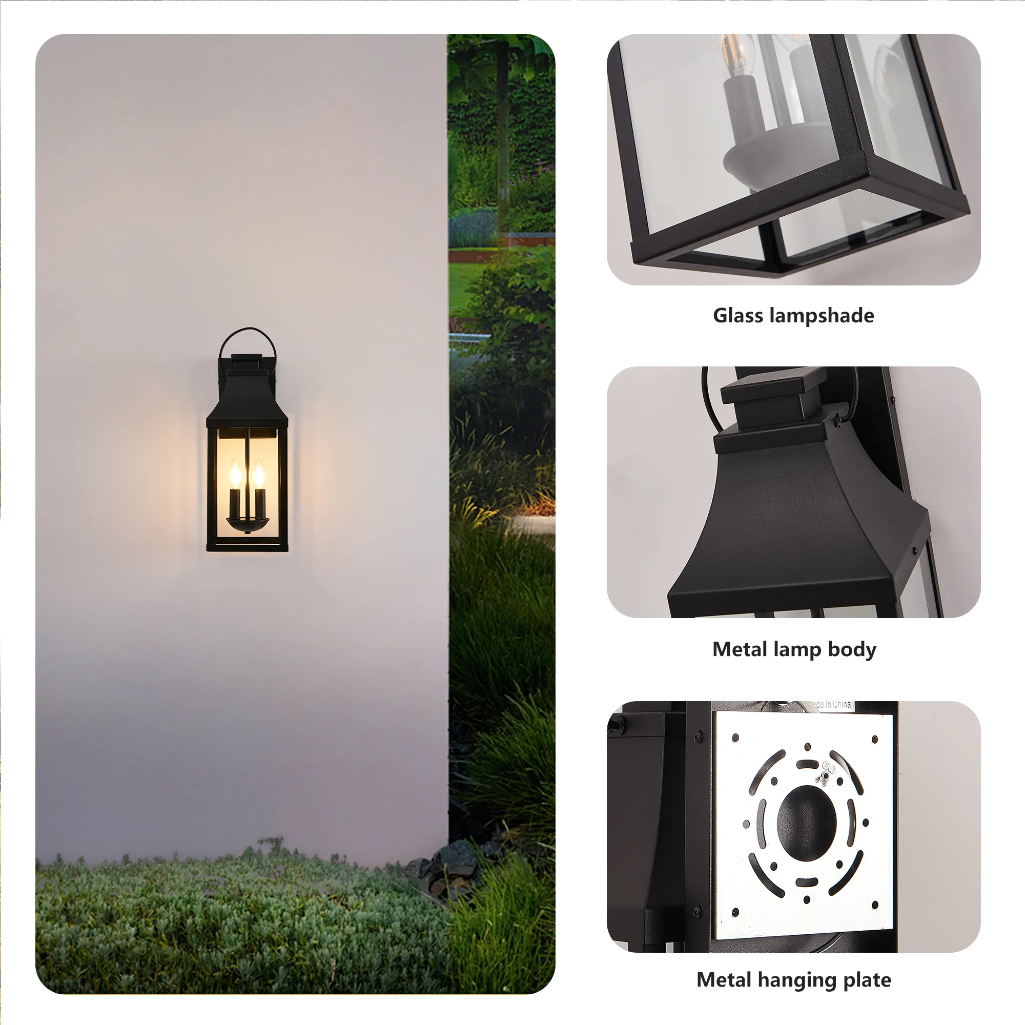 Modern Black 2-Light Outdoor Wall Lantern, 20 in, image 6 of 9