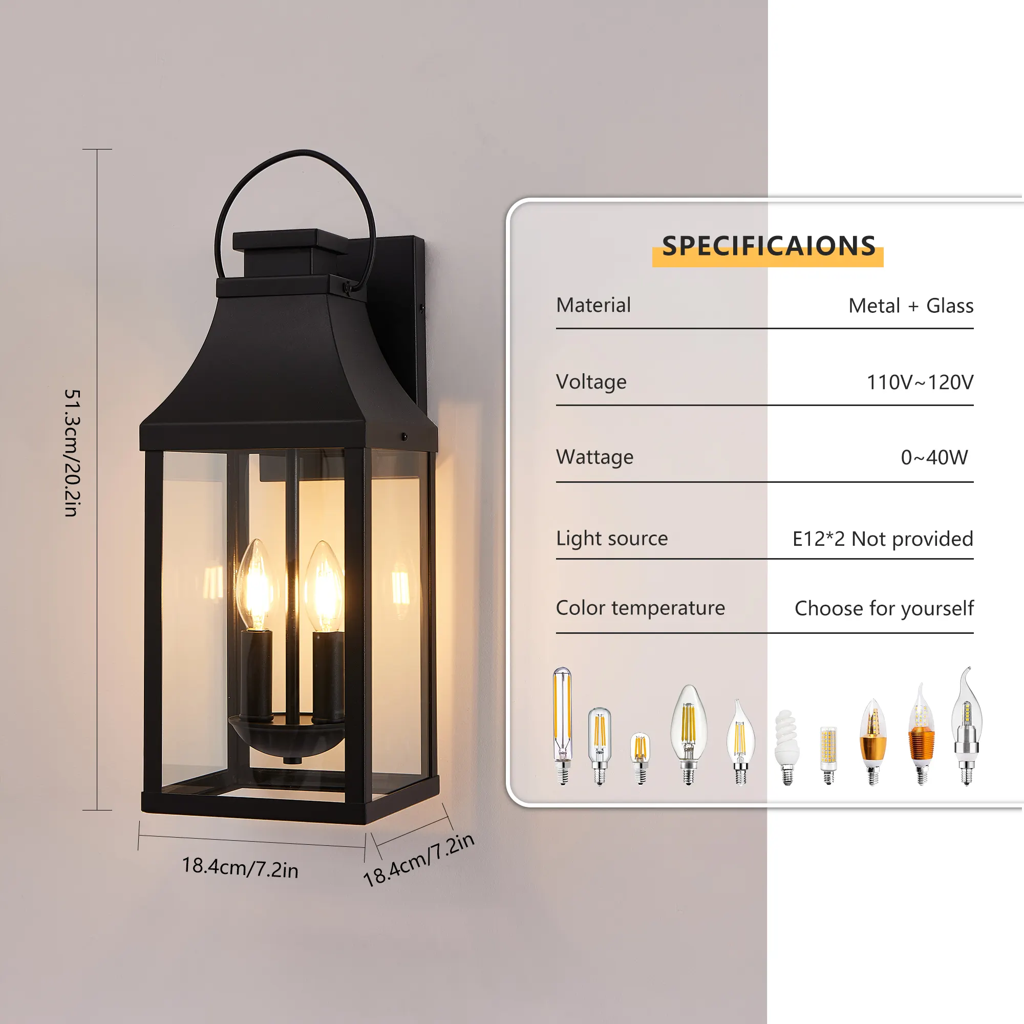 Modern Black 2-Light Outdoor Wall Lantern, 20 in, image 4 of 9