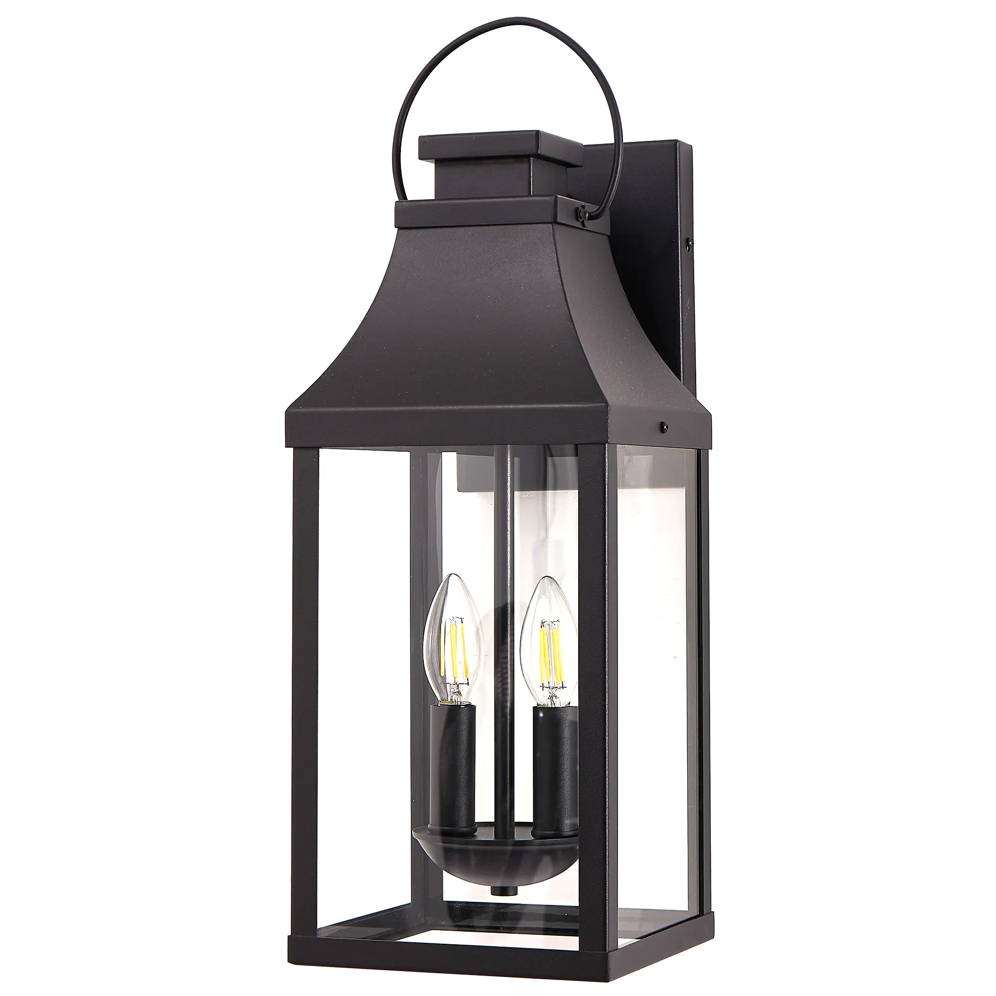 Modern Black 2-Light Outdoor Wall Lantern, 20 in, image 8 of 9