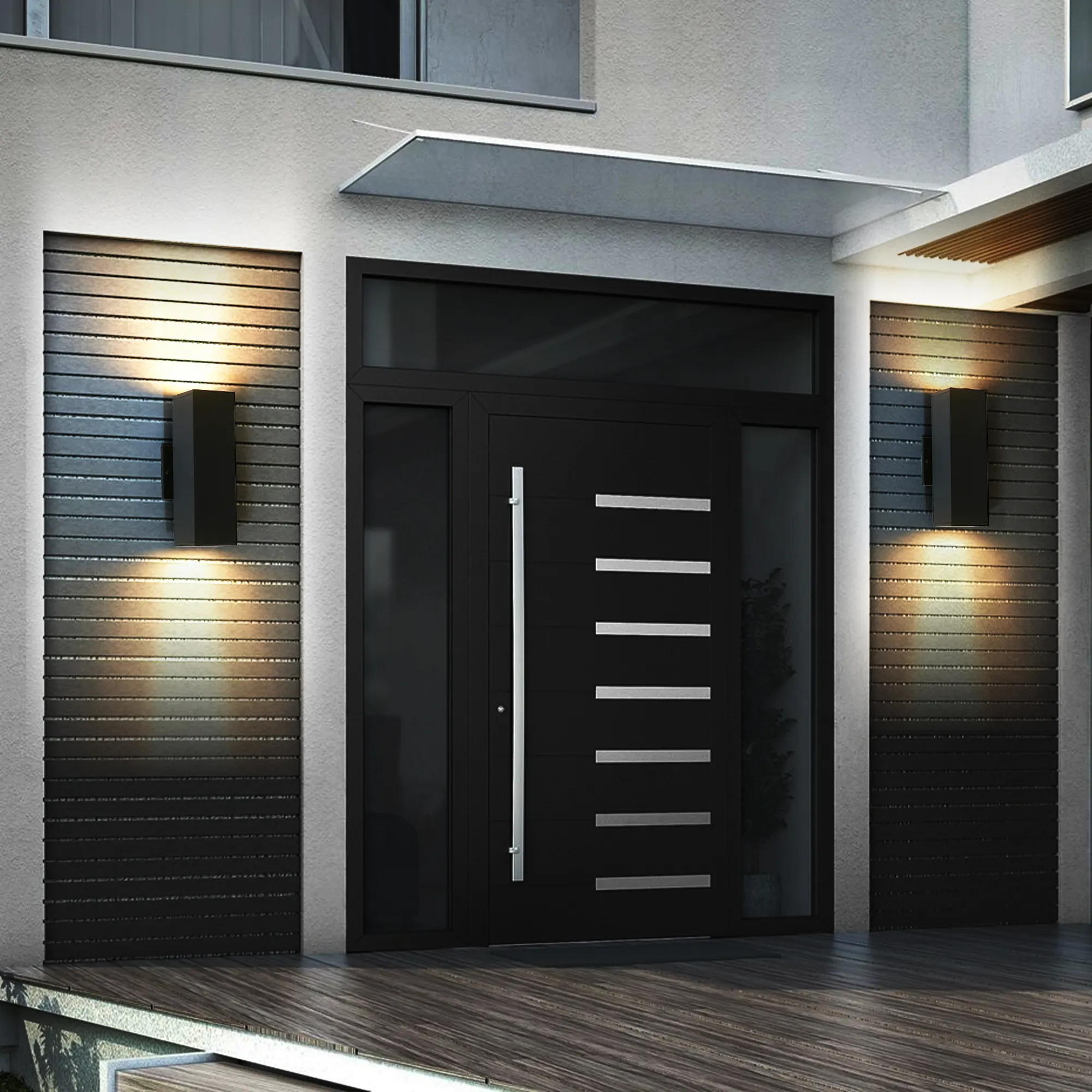 Modern Matte Black Outdoor Wall Light (2-Pack), image 2 of 11