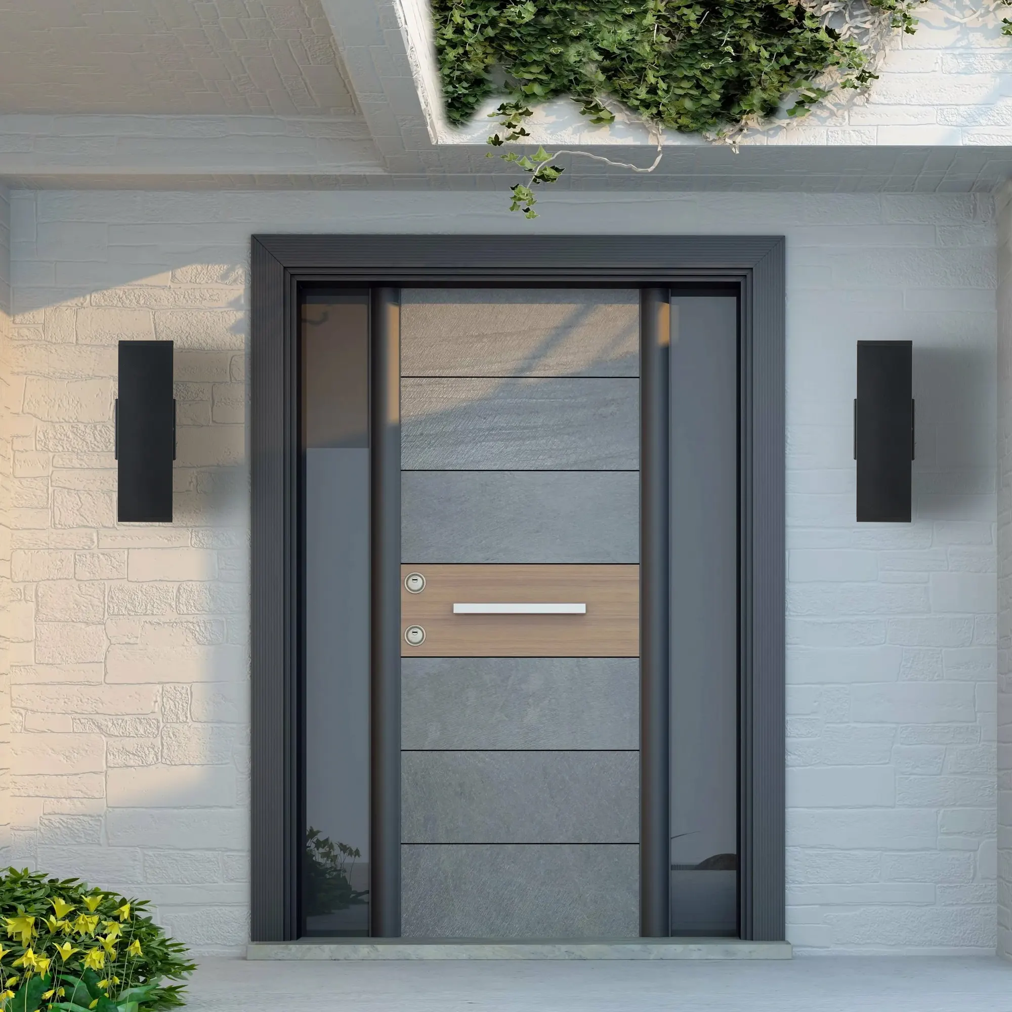 Modern Matte Black Outdoor Wall Light (2-Pack), image 3 of 11