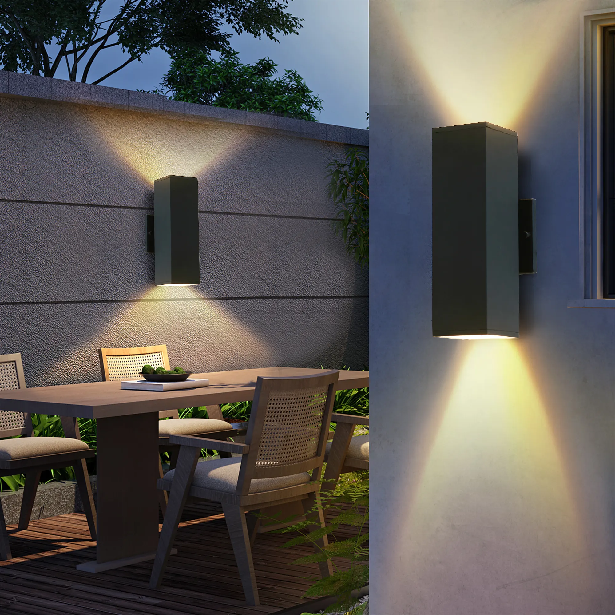 Modern Matte Black Outdoor Wall Light (2-Pack)