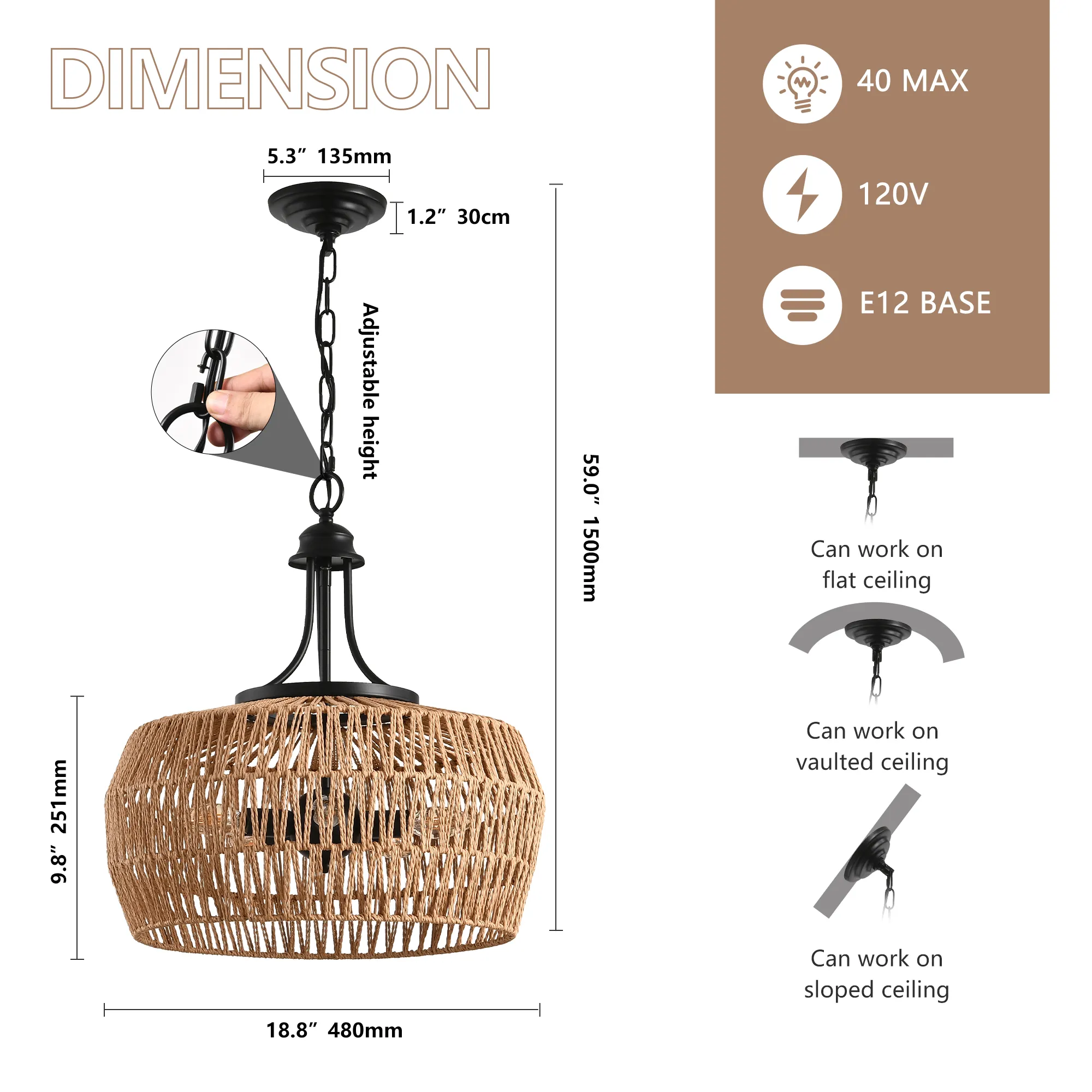 Ceiling Light, 19 in, image 6 of 7