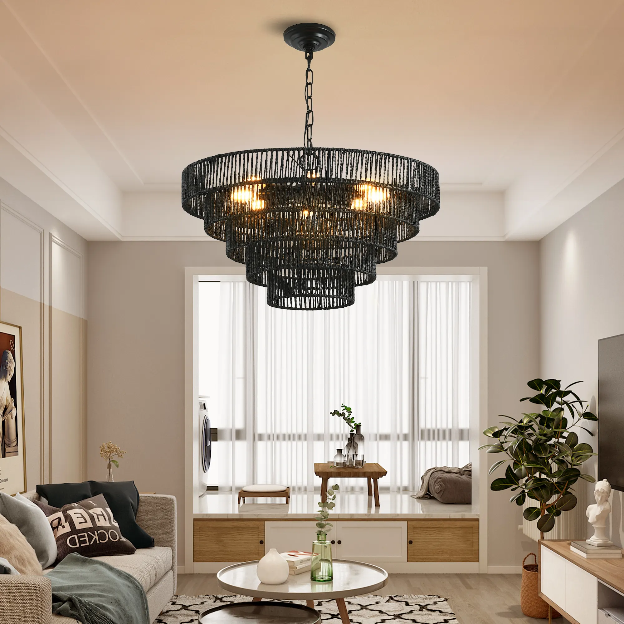 Boho Black Chandelier, 24 in
