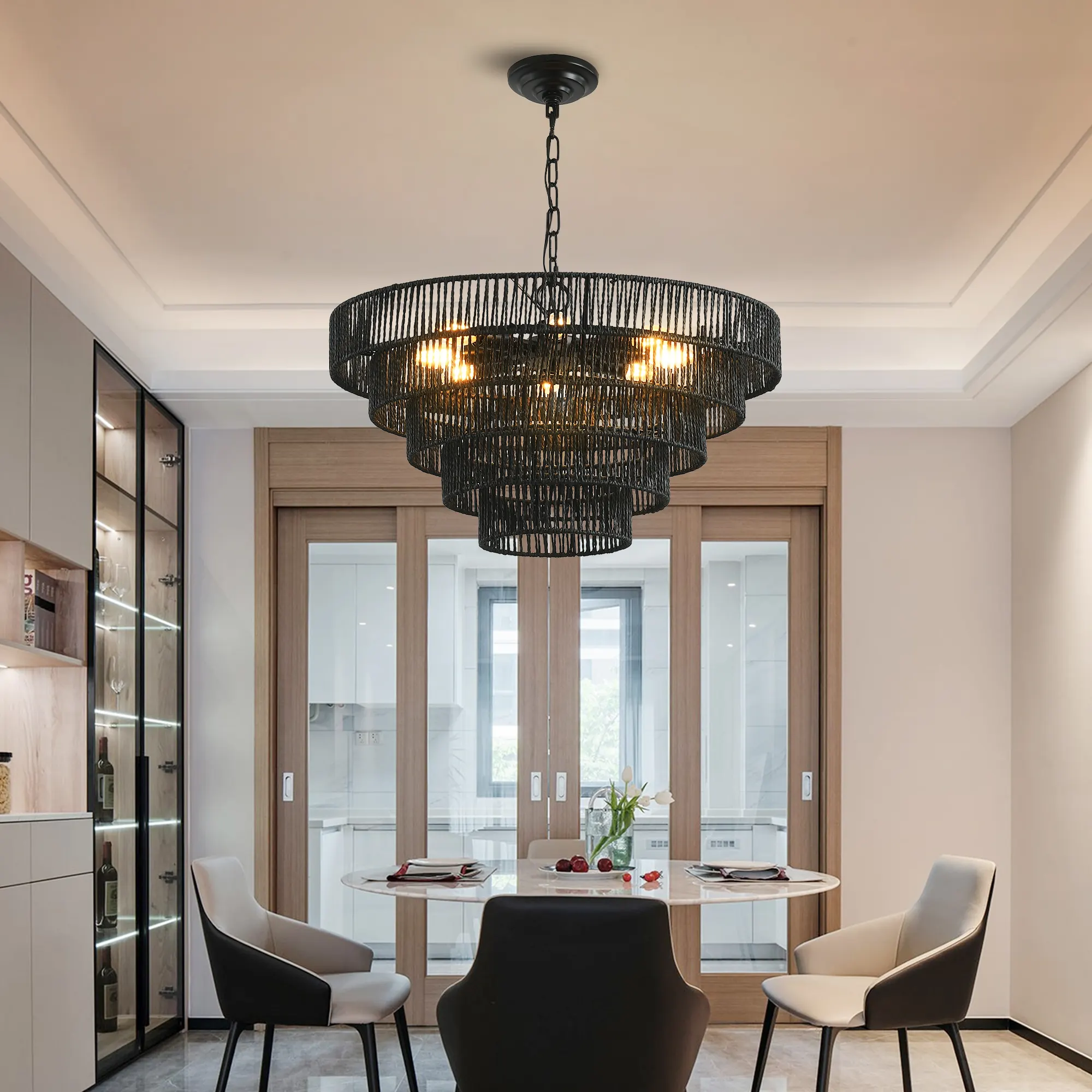 Boho Black Chandelier, 24 in, image 2 of 8