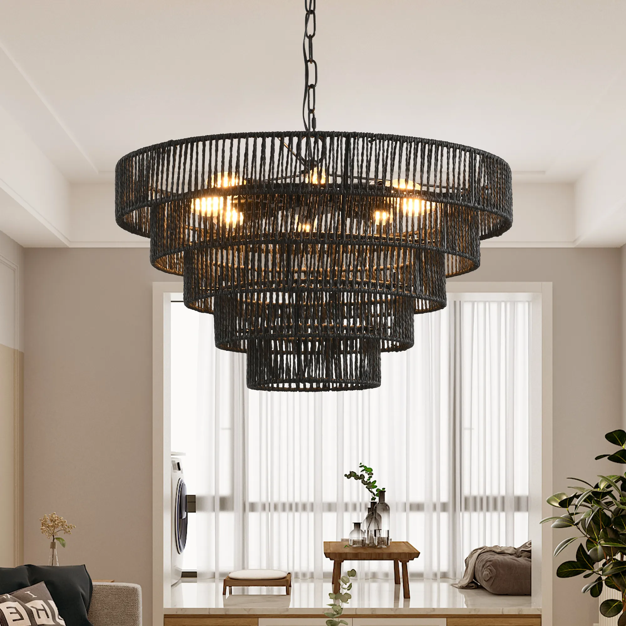 Boho Black Chandelier, 24 in, image 3 of 8
