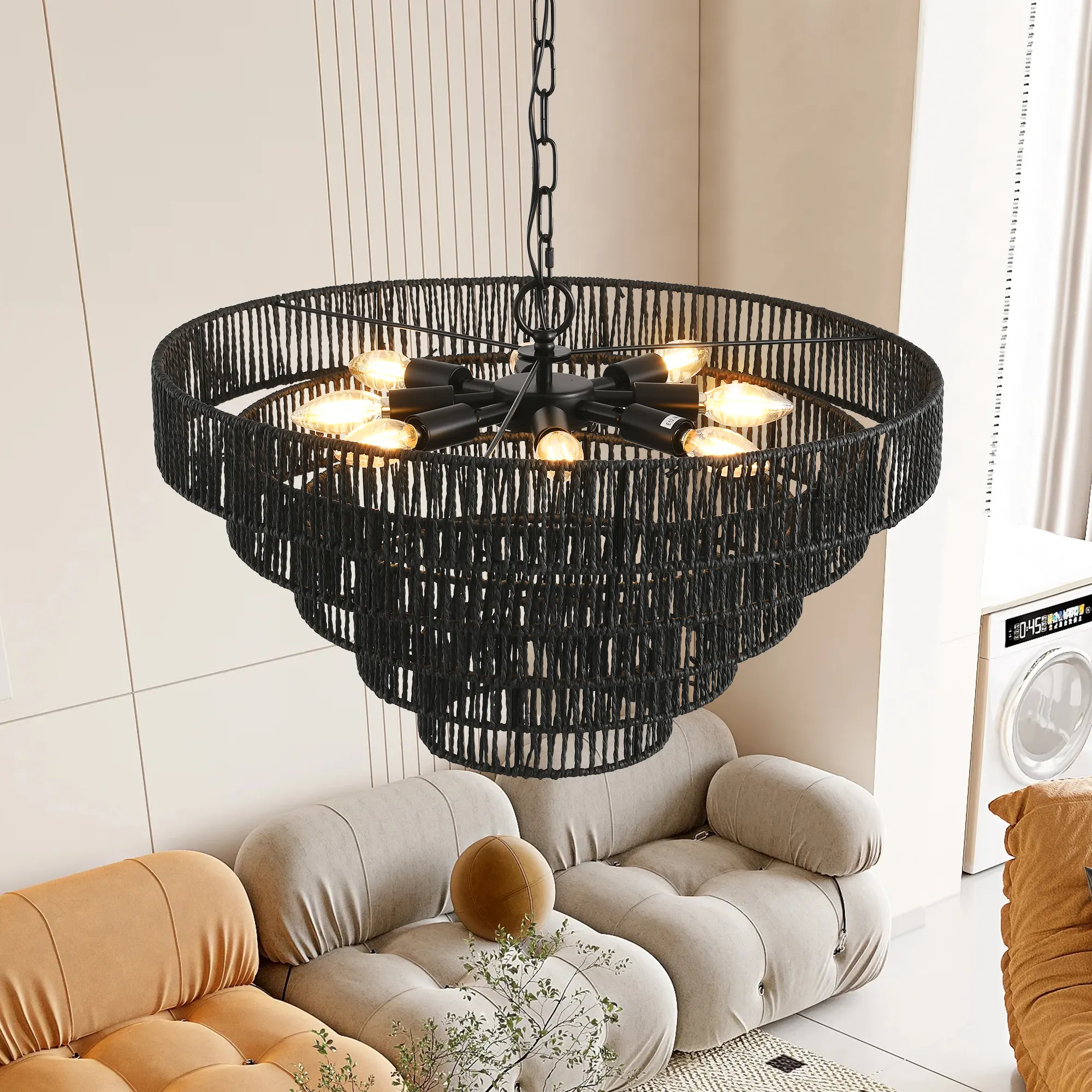 Boho Black Chandelier, 24 in, image 4 of 8